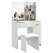 Dressing Table and Stool Set with Storage - White