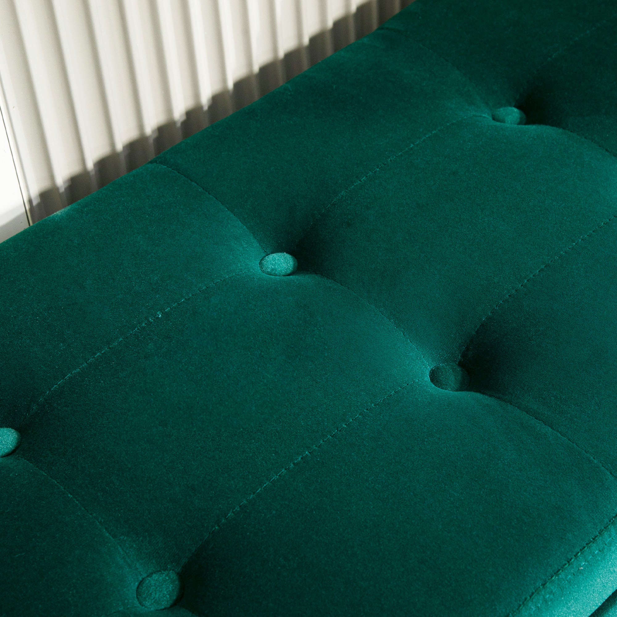 Luxury Upholstered Bench, Storage Armrests Chest, Velvet Polyester Rubberwood Green