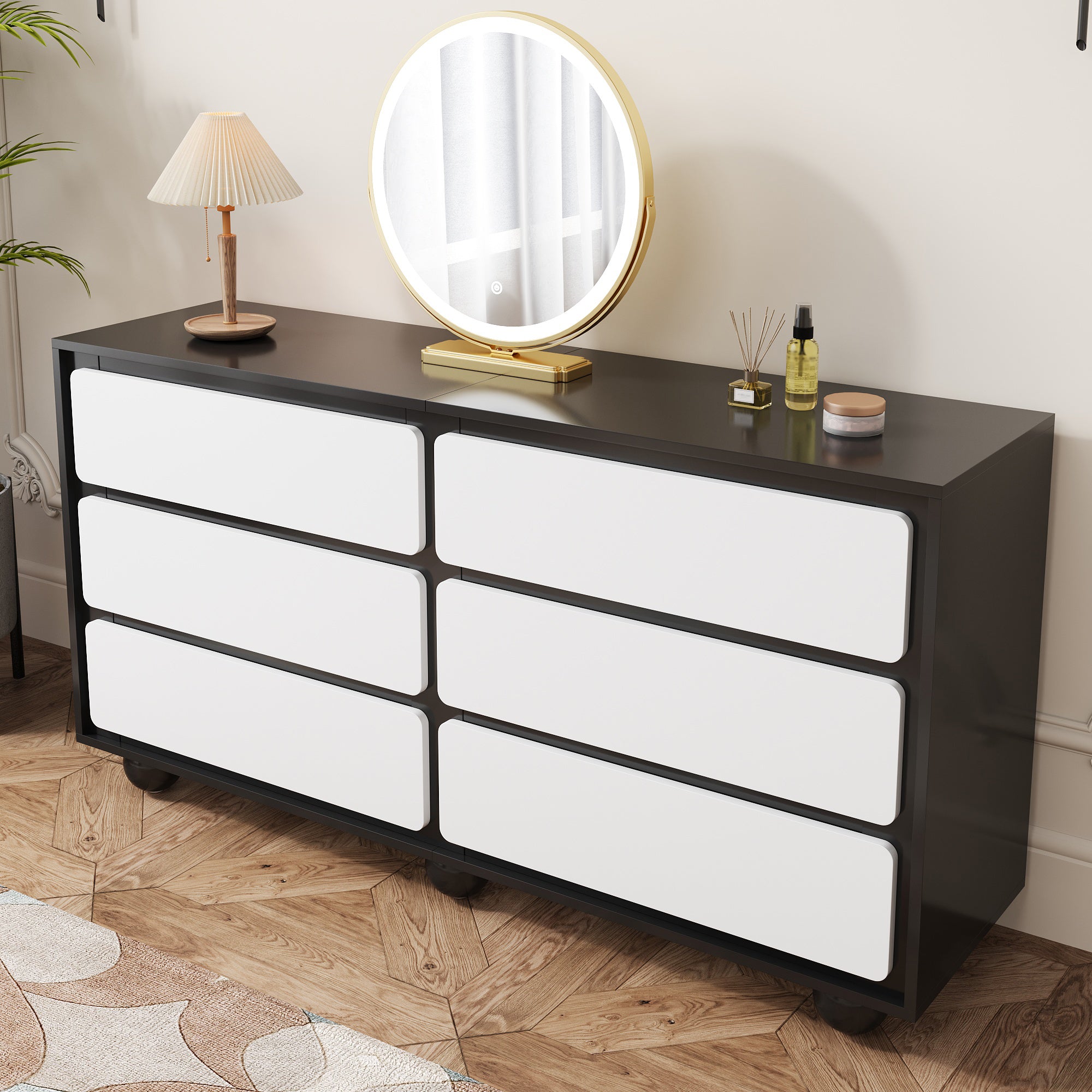 Sideboard, Six-Drawer Chest & Dressing Table, Modern, Black & White