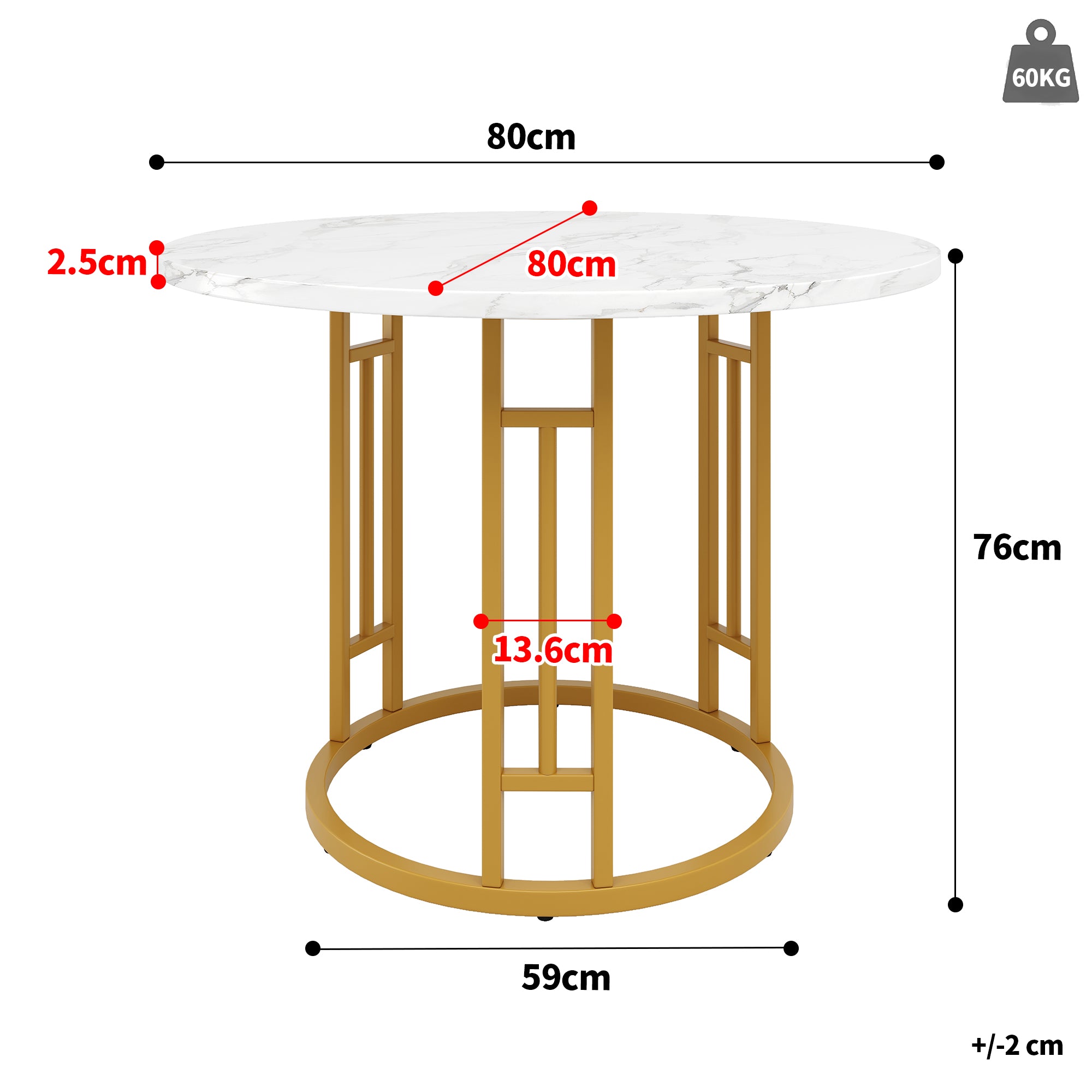 Dining Table Set, 5-Piece Round with 4 Chairs, Gold Metal Legs, Grey MDF Marble