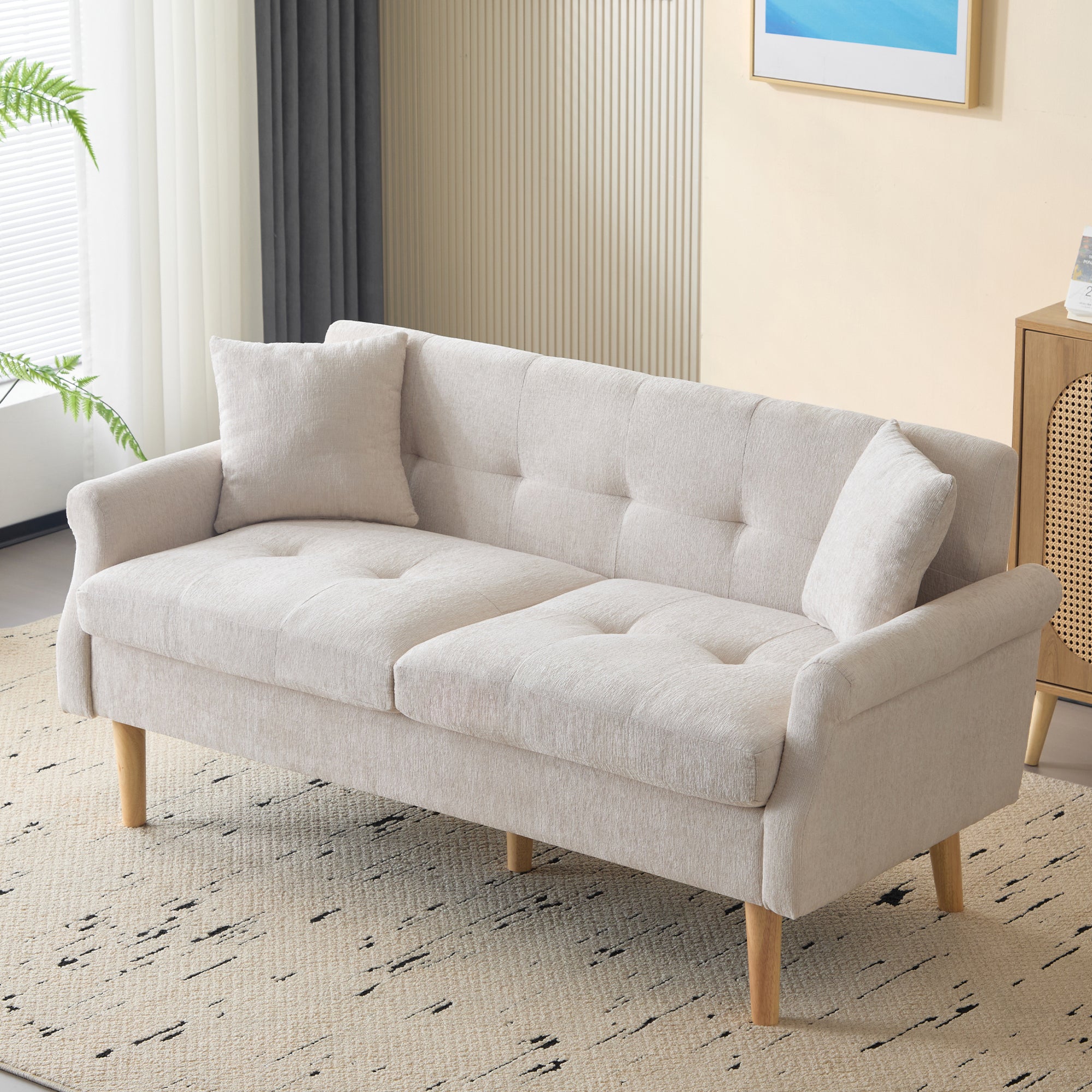 Modern Sofa, Upholstered Double Sofa with Thick Cushions, Chenille Fabric