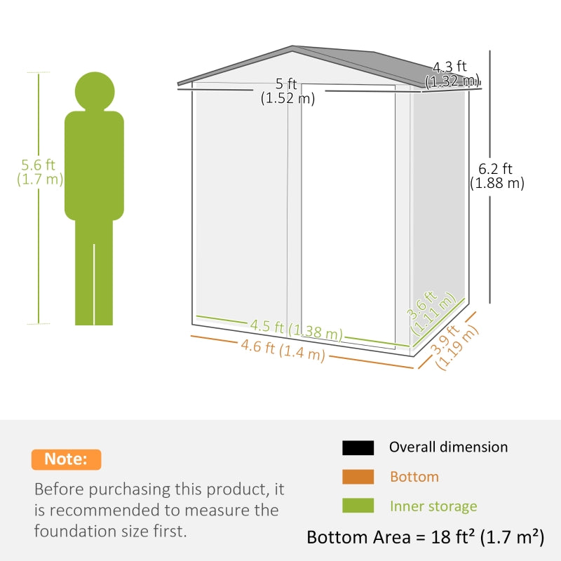 Outdoor Garden Storage Shed 4.3 x 5ft Grey Wood Effect