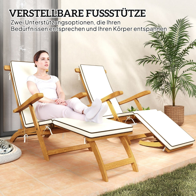 Sun Lounger Folding Garden Lounger with Footrest, Teak