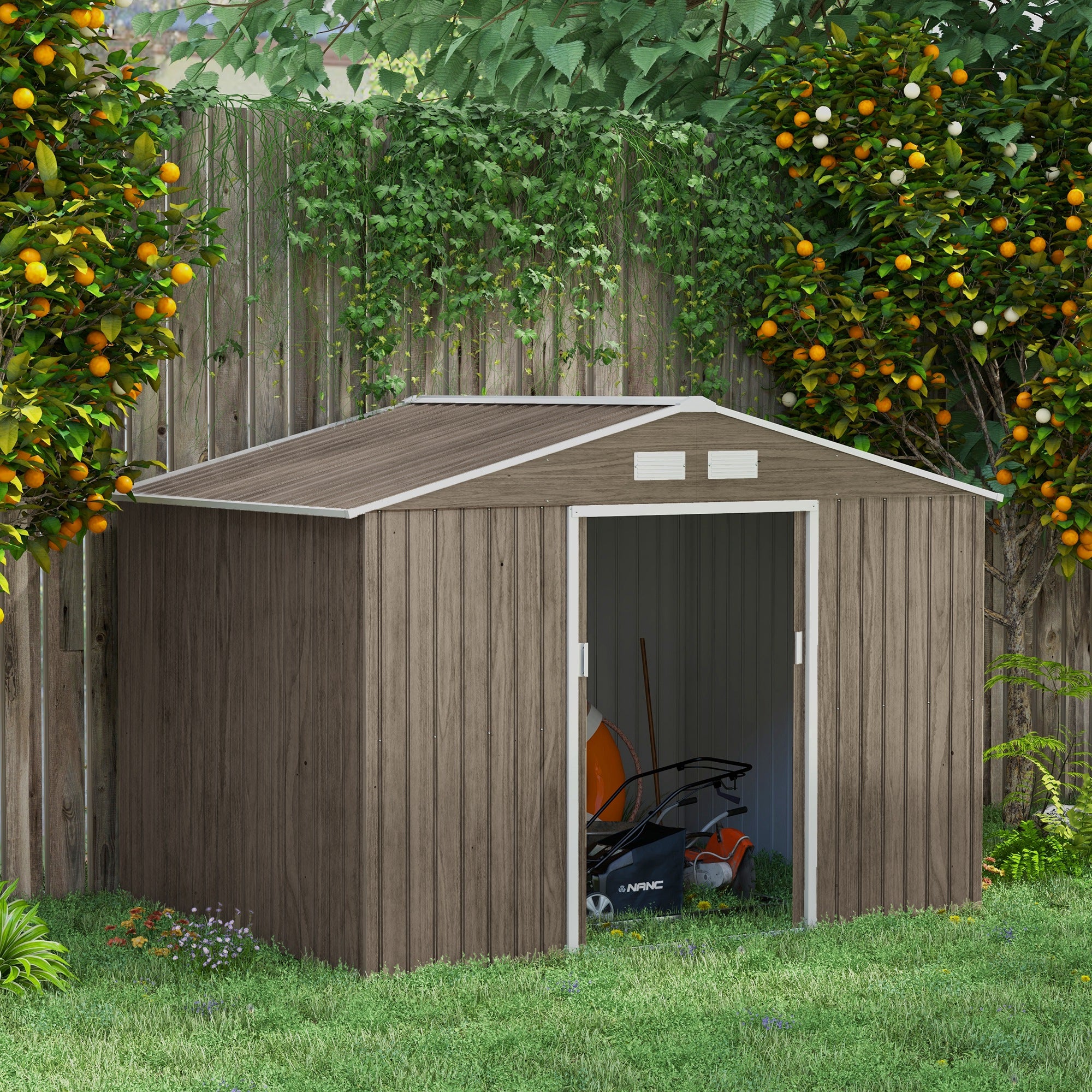 Garden Shed, Outdoor Storage Tool House, Steel Brown