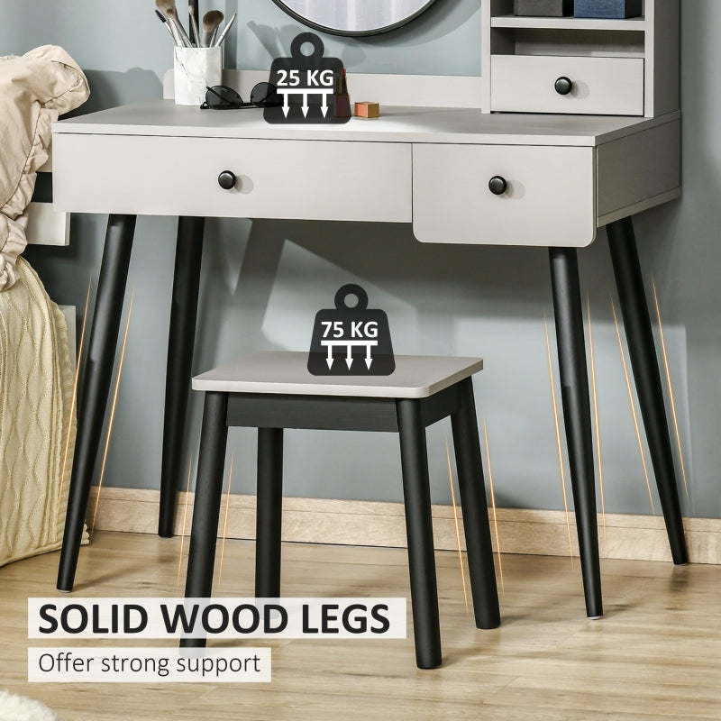 Dressing Table Set with Mirror, Stool, 3 Drawers, and Open Shelves, Grey