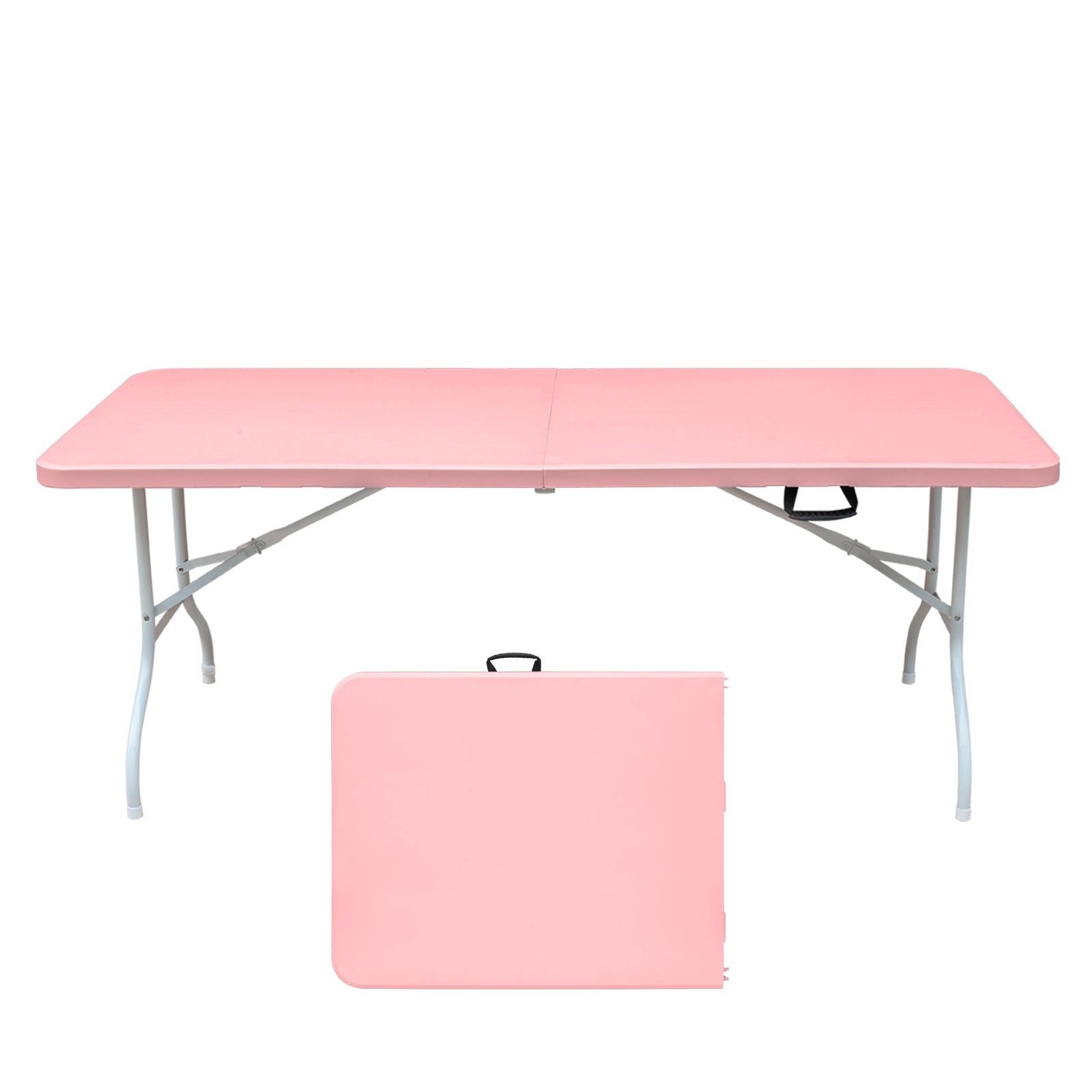 Folding Table 180cm, Heavy Duty Portable with Handle, Pink