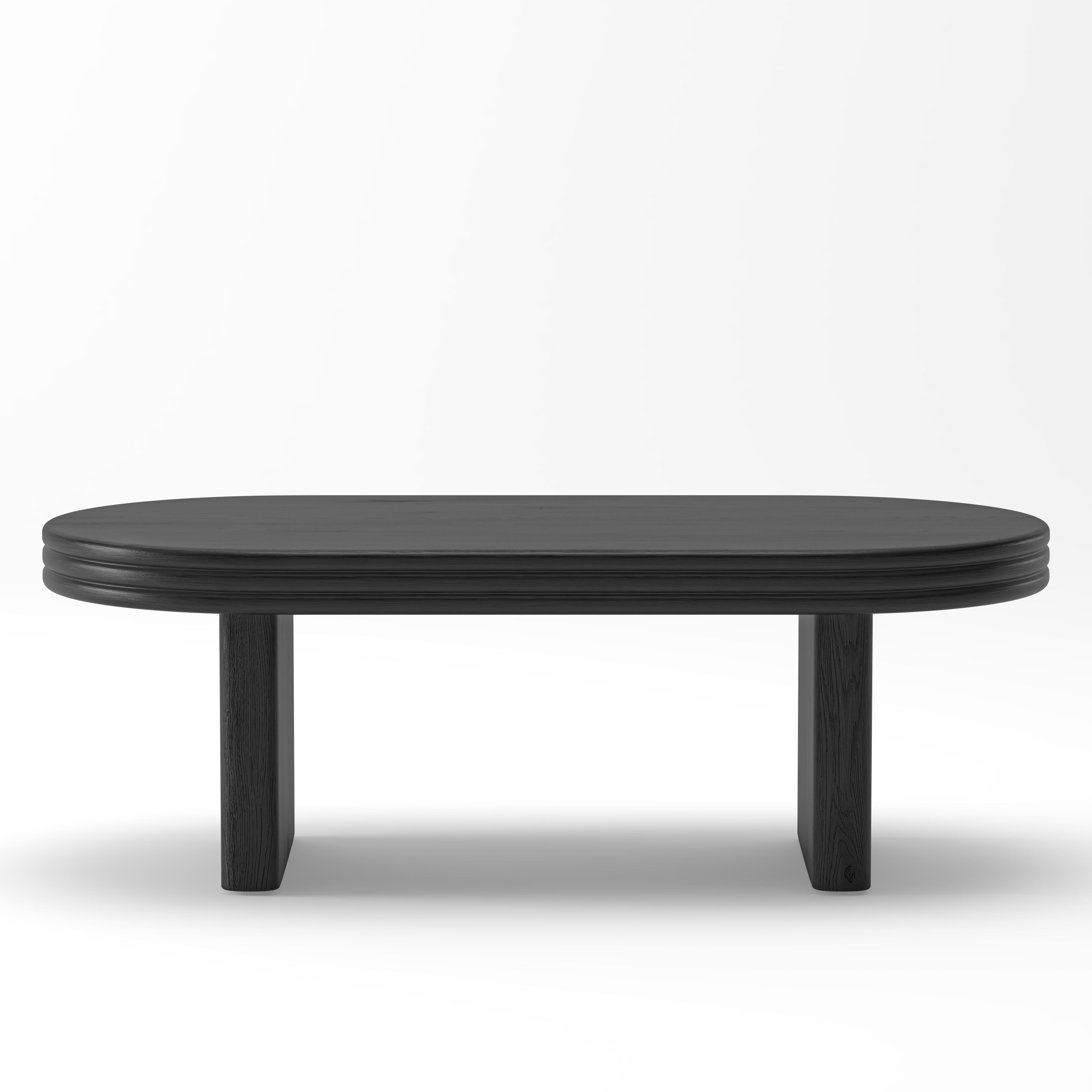 Mid Century Modern Oval Fluted Coffee Table Rustic Wood - Black