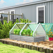 Metal Planter Box Raised Garden Bed with Greenhouse, White and Dark Grey