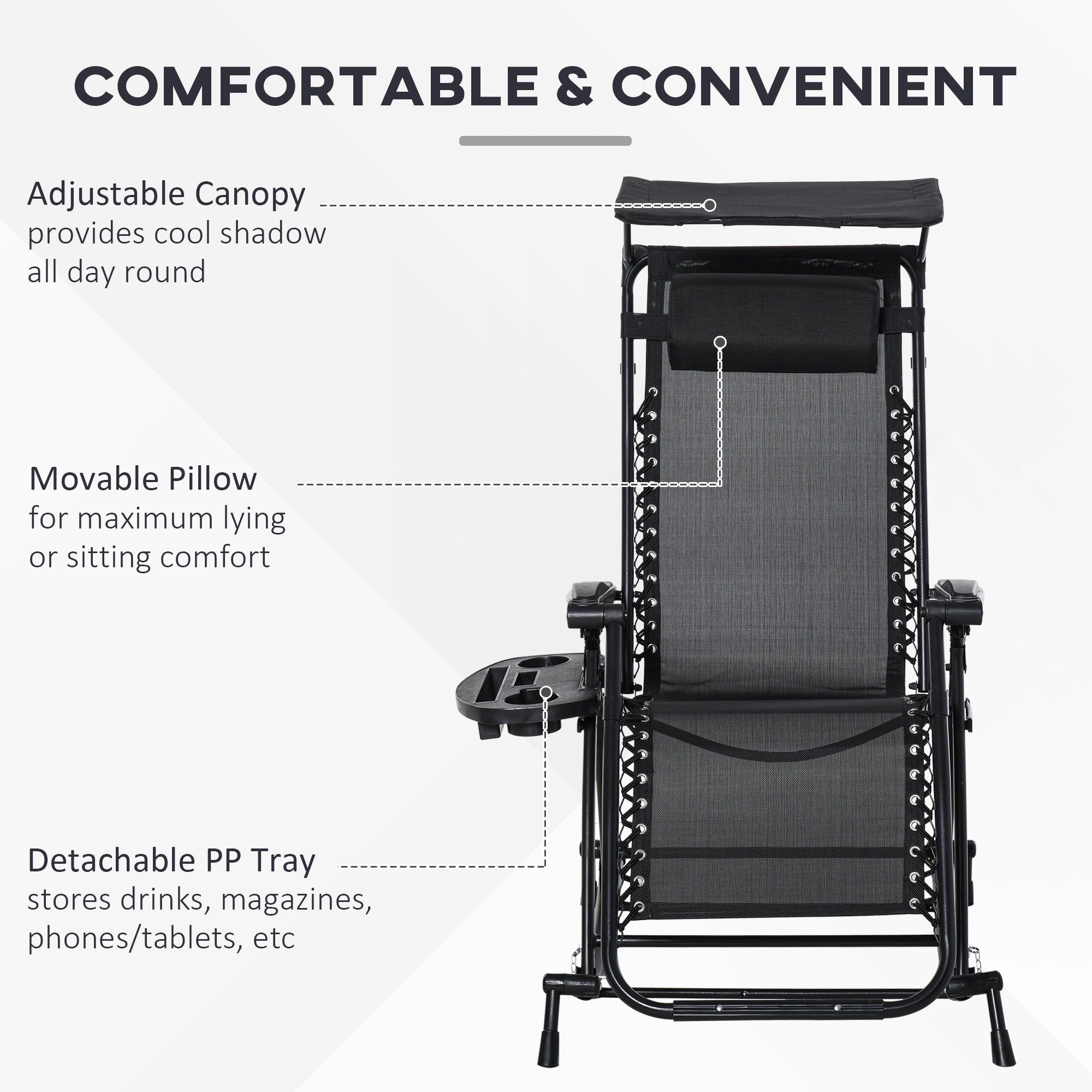 Garden Rocking Chair Folding Recliner Zero-Gravity Adjustable Sun Lounger, Black