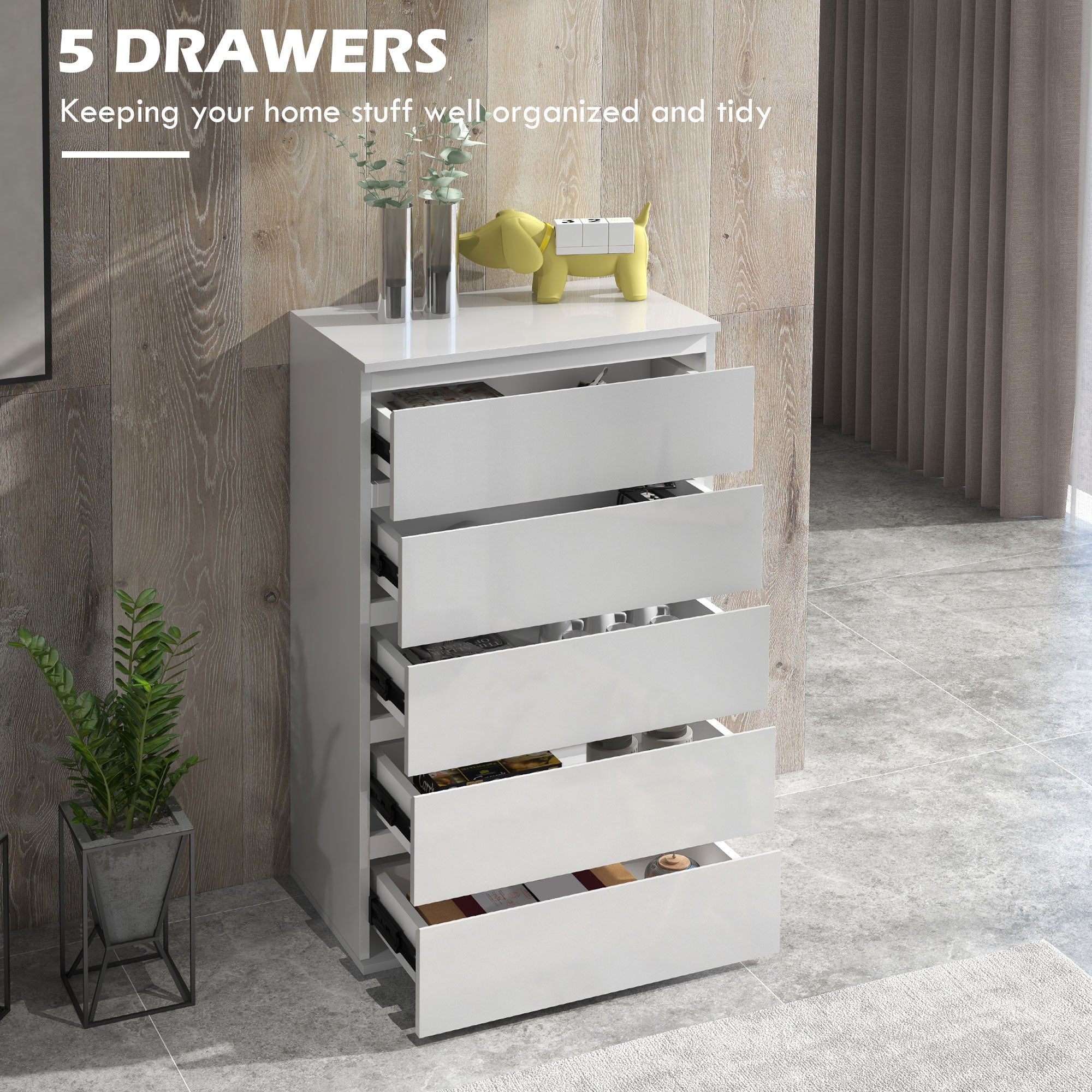 Dresser: Modern Storage Unit, 5-Drawer, High Gloss, White