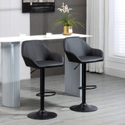Bar Stools Set of 2, Height Adjustable Swivel with Backs and Armrests, PU Leather Black