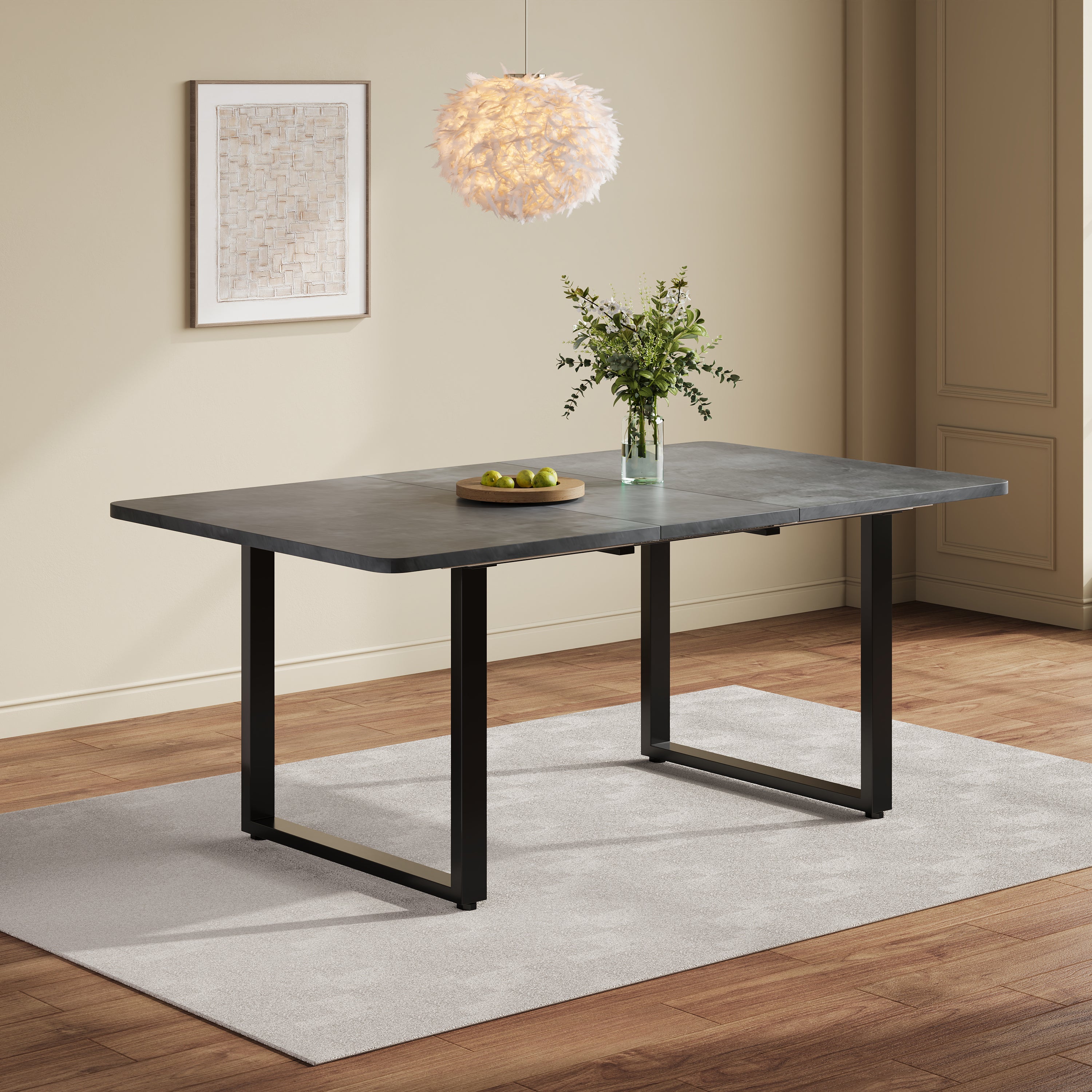 Extendable Dining Table 140/180/220cm 6-10 Seater Metal Legs - Grey