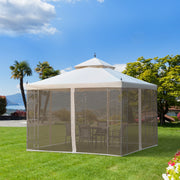 Garden Gazebo 3x3m Double Top Outdoor Canopy with Netting - Cream White