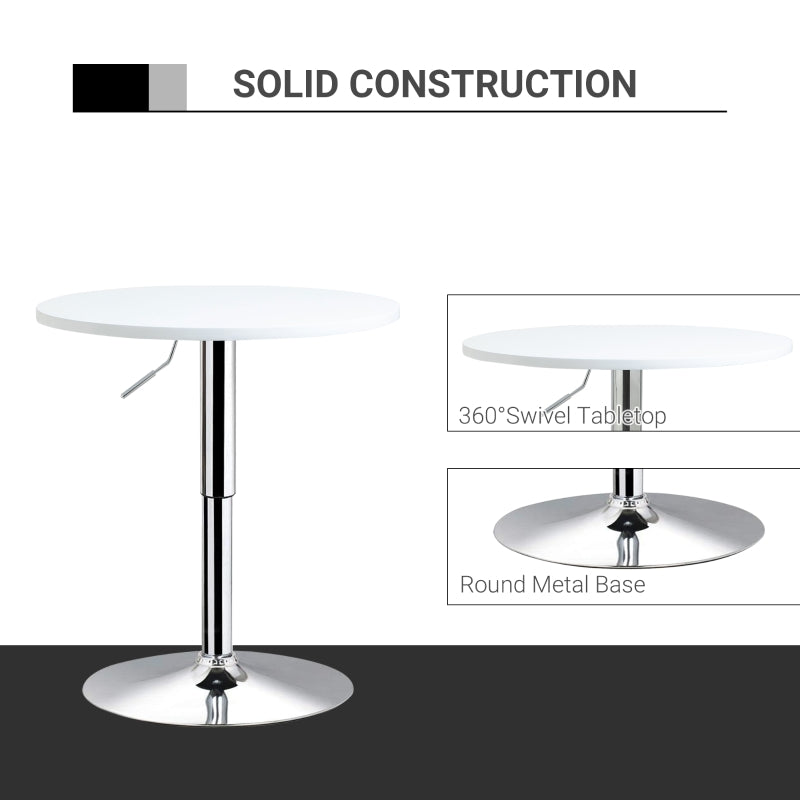 Bar Table Adjustable Height Round Bistro Swivel Top White Metal Frame