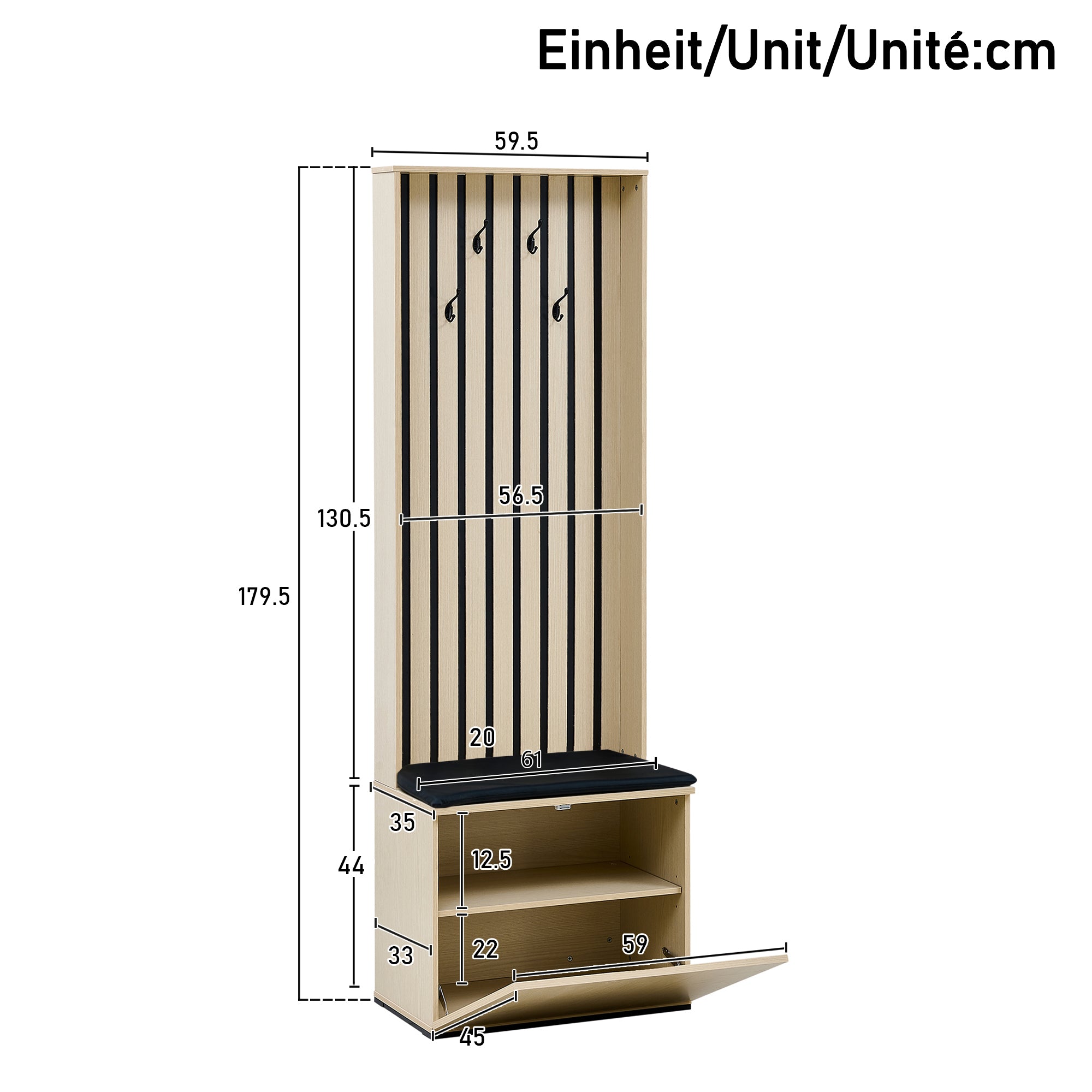 Combined Wardrobe Hallway Set with Mirror, Bench, Shoe Rack, Extendable Clothes Rail