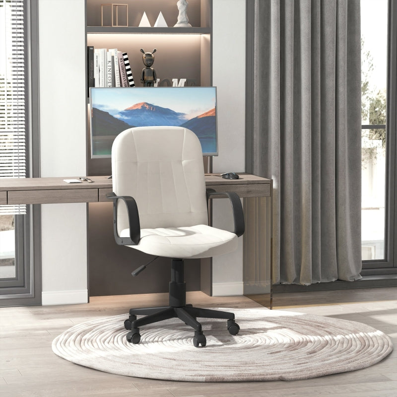 Office Chair Swivel Executive Mid Back Computer Desk with Arm and Wheels PU Leather Cream