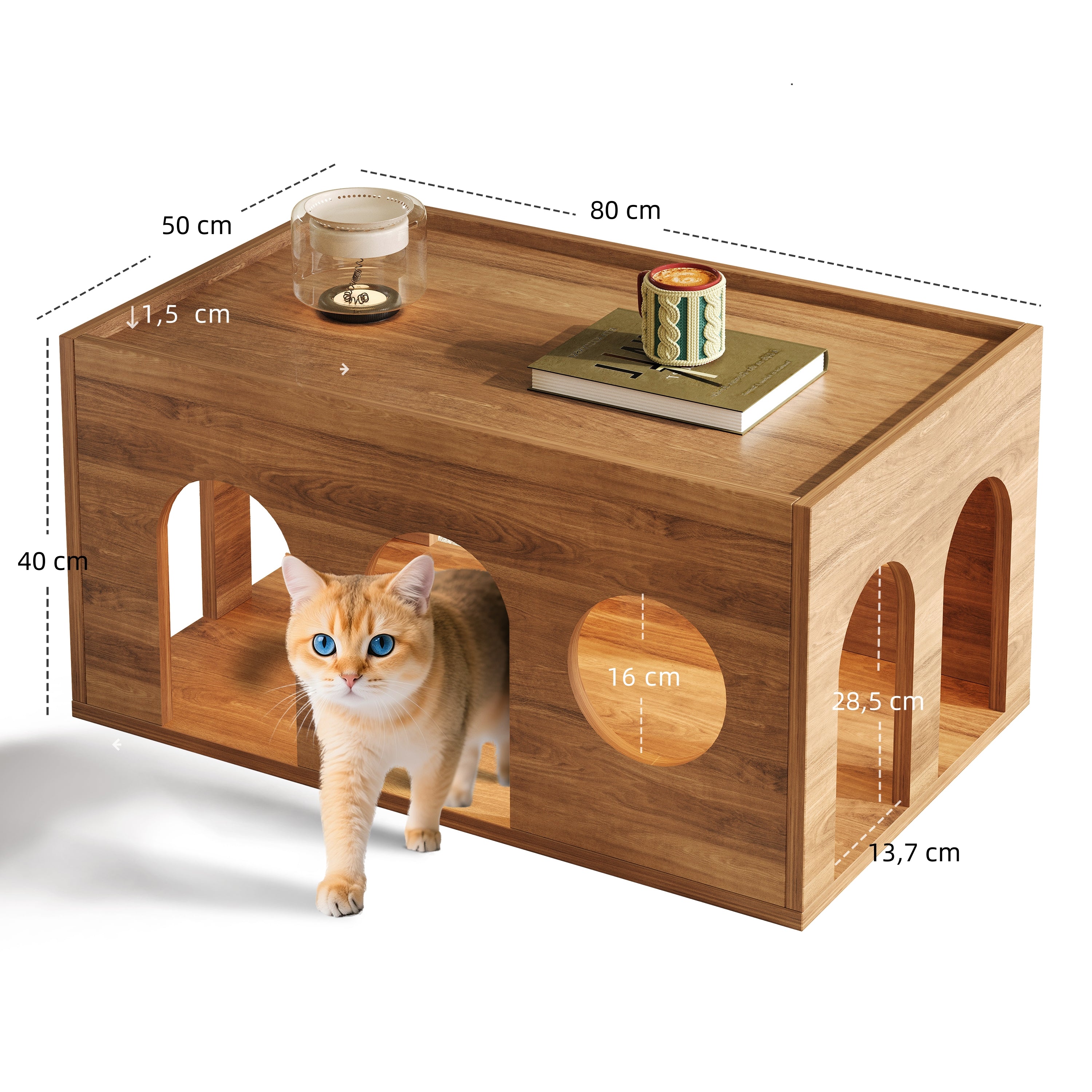 Coffee Table Pet-Friendly Cat Holes 80x50x40 cm Walnut Finish