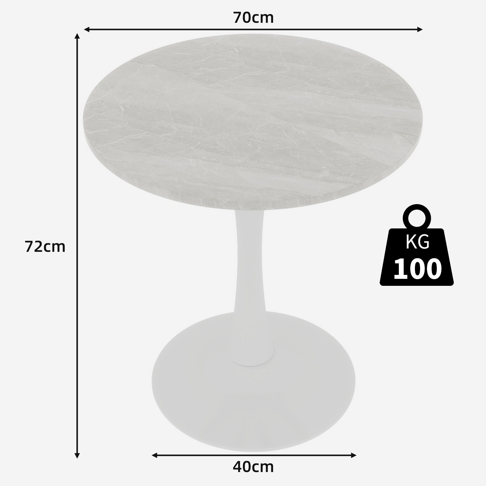 Coffee Table 27.6-inch Mid-Century Modern Round Marble Top - White