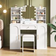 Large Vanity Table with LED Lighting, Mirror and Stool, White