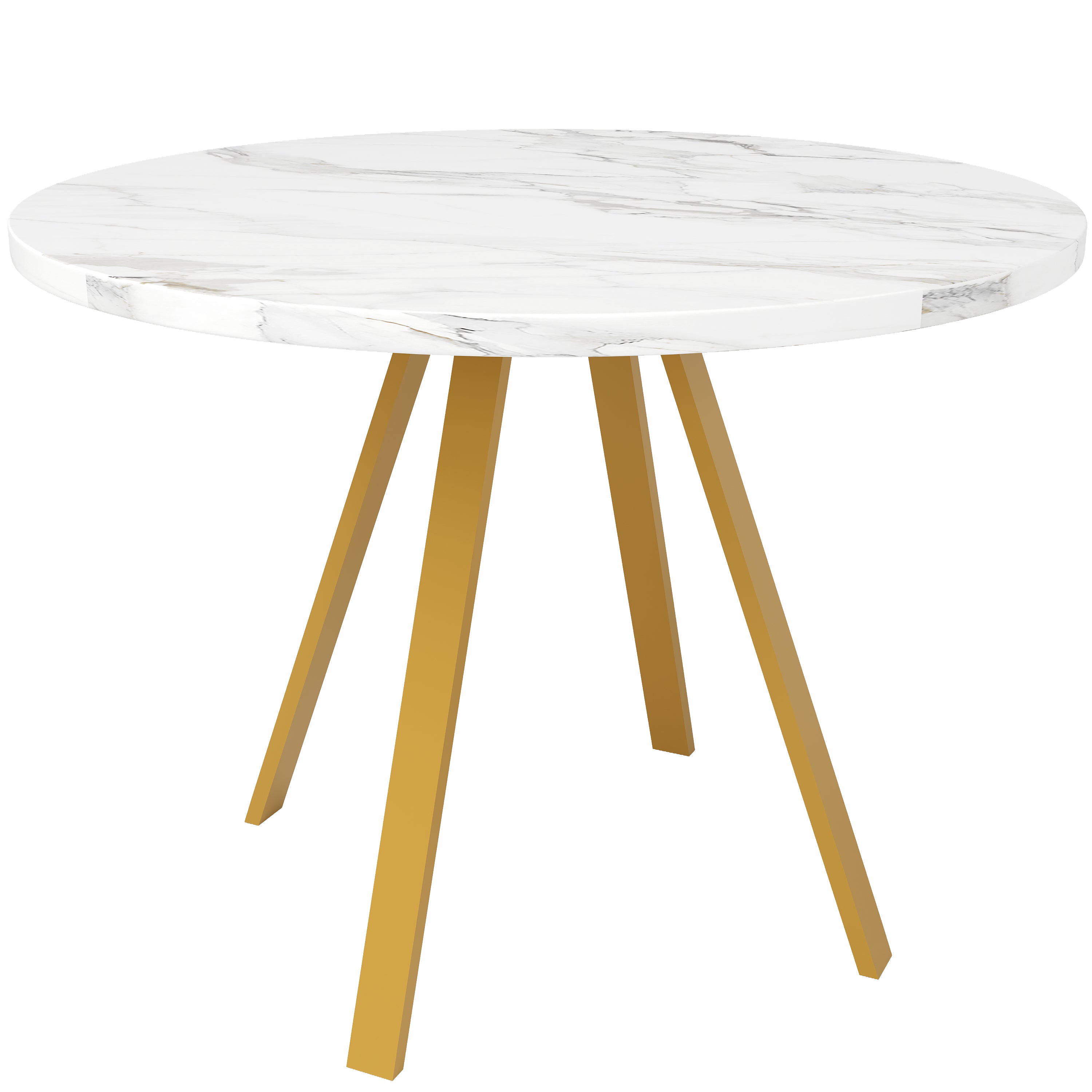 Round Dining Table 80x80x75cm 4-Seater Metal Legs - White Marble/Gold
