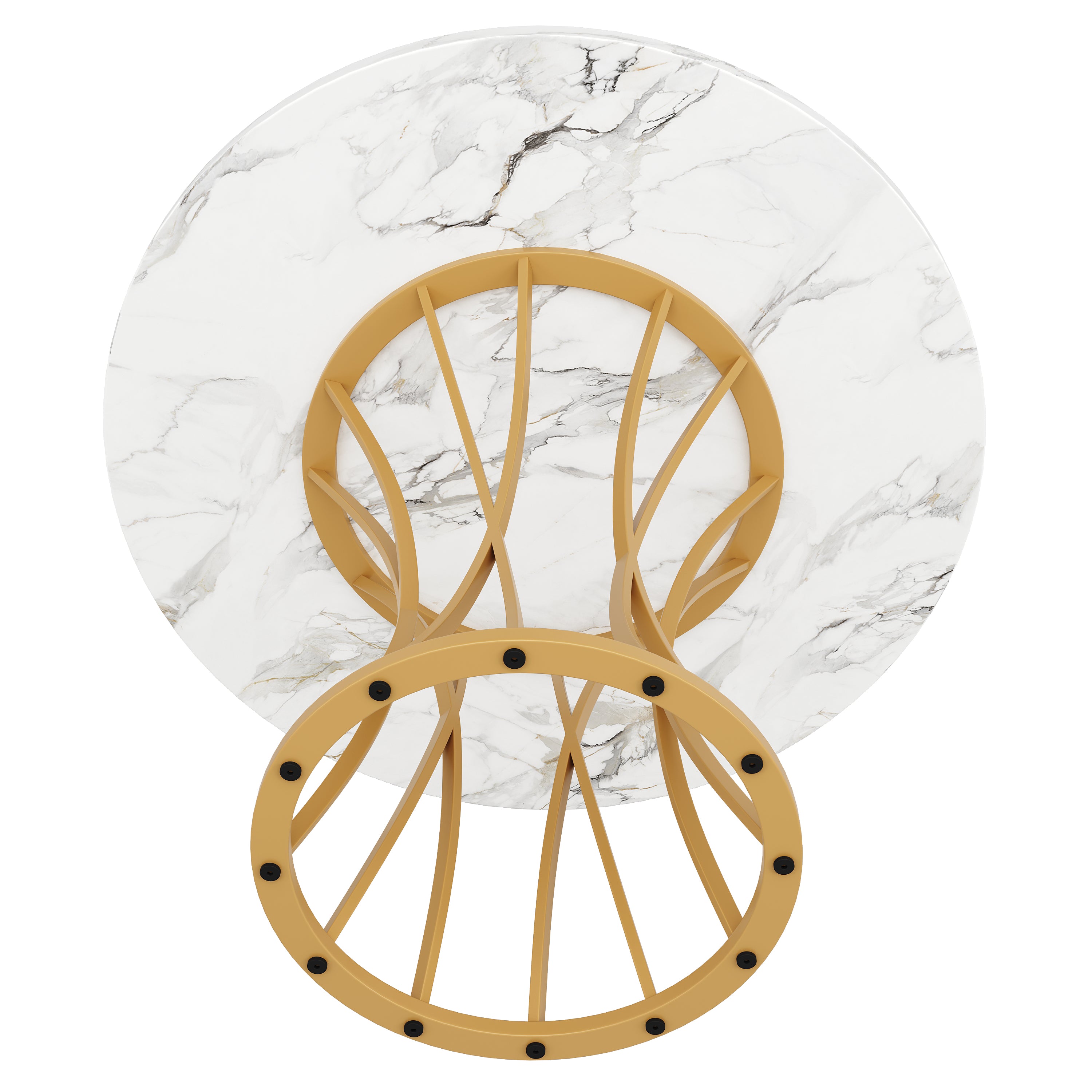 Dining Table Set 5-Piece Round 80cm White Marble Top Gold Legs Grey Velvet