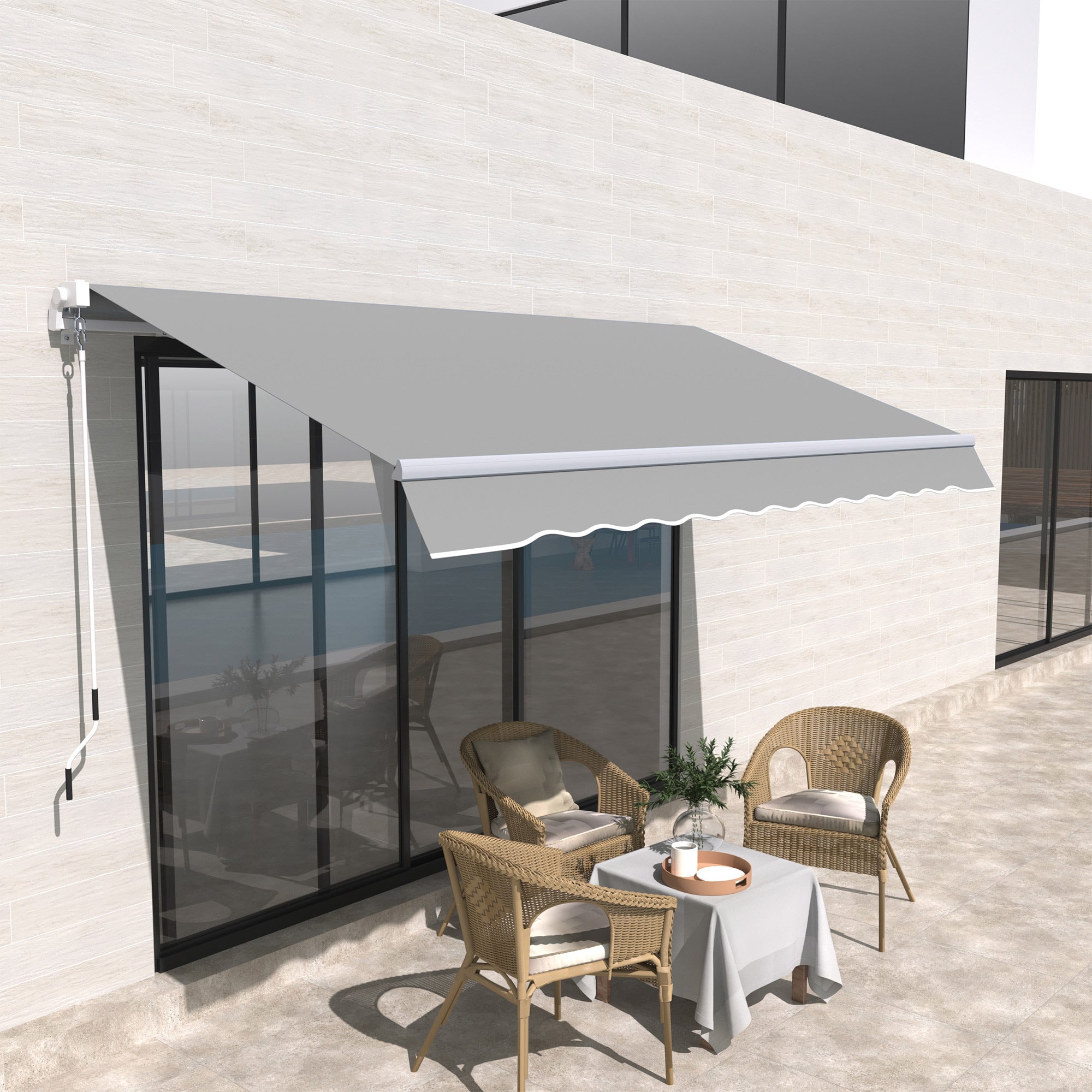 Awning Canopy Manual Retractable Sun Shade Shelter 3x2m, Light Grey