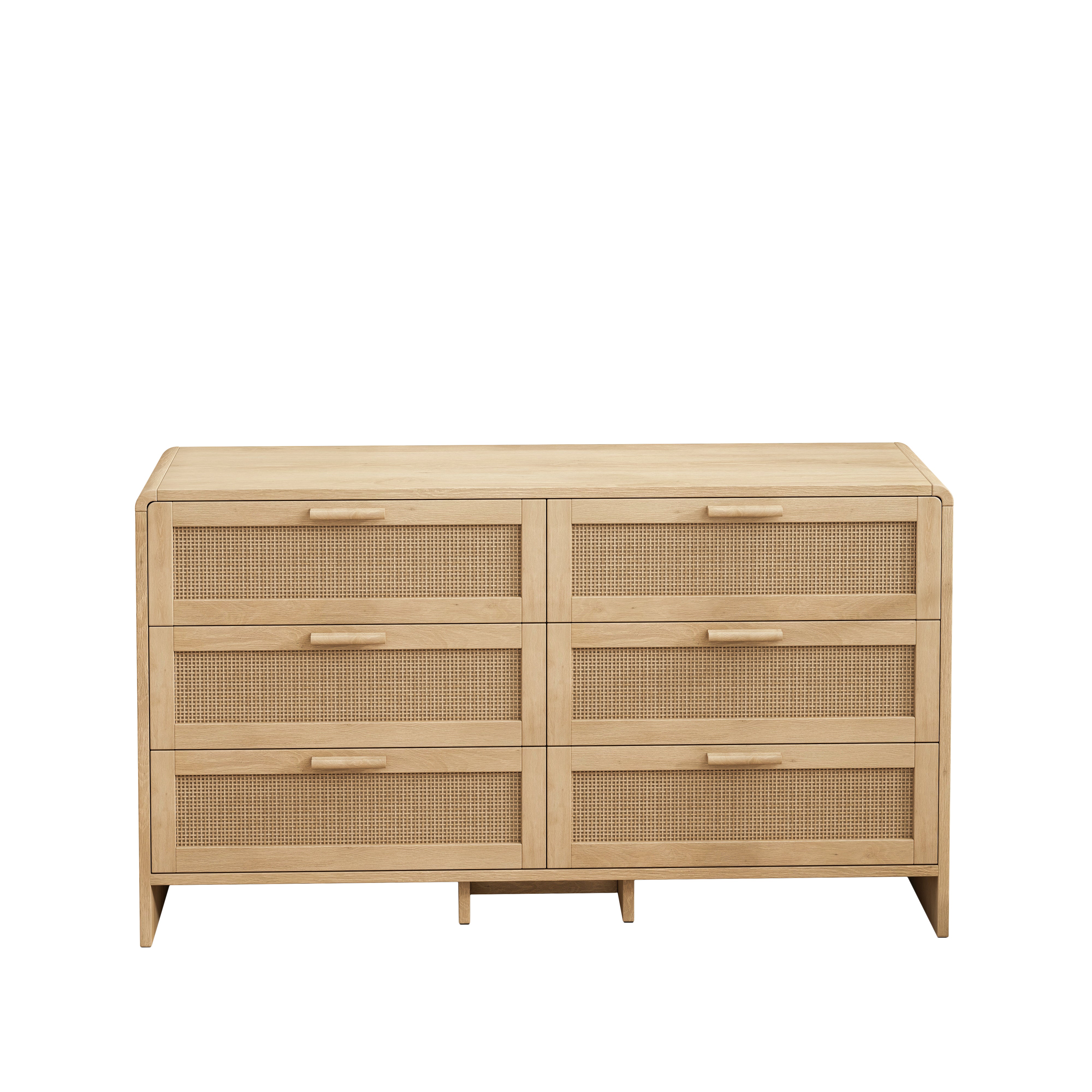 Arc Shaped Corner Cabinet, 6-Drawers Rattan Storage, Natural