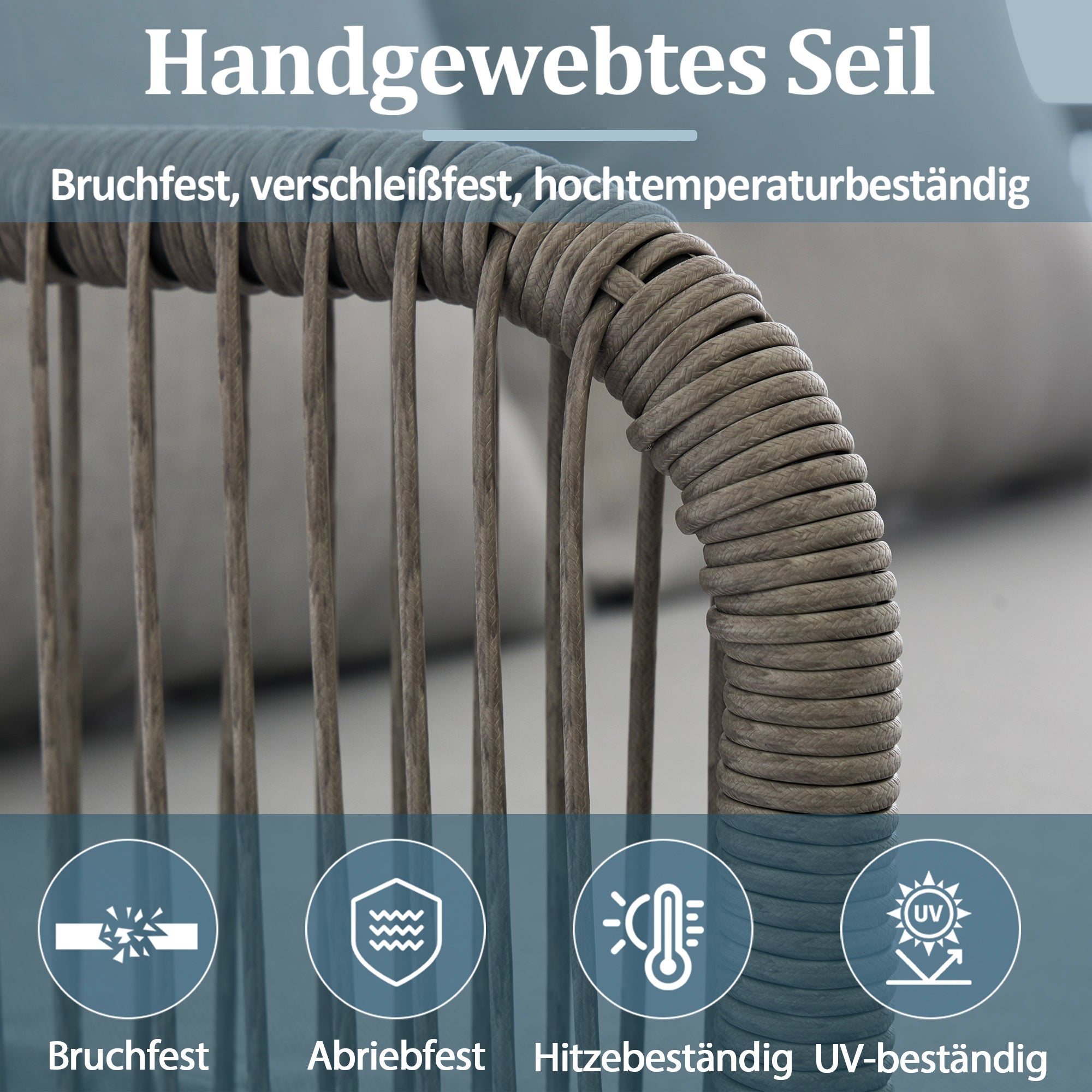 Garden Furniture Set with Sofa, Armchairs, and Coffee Table, Grey Steel and Rope