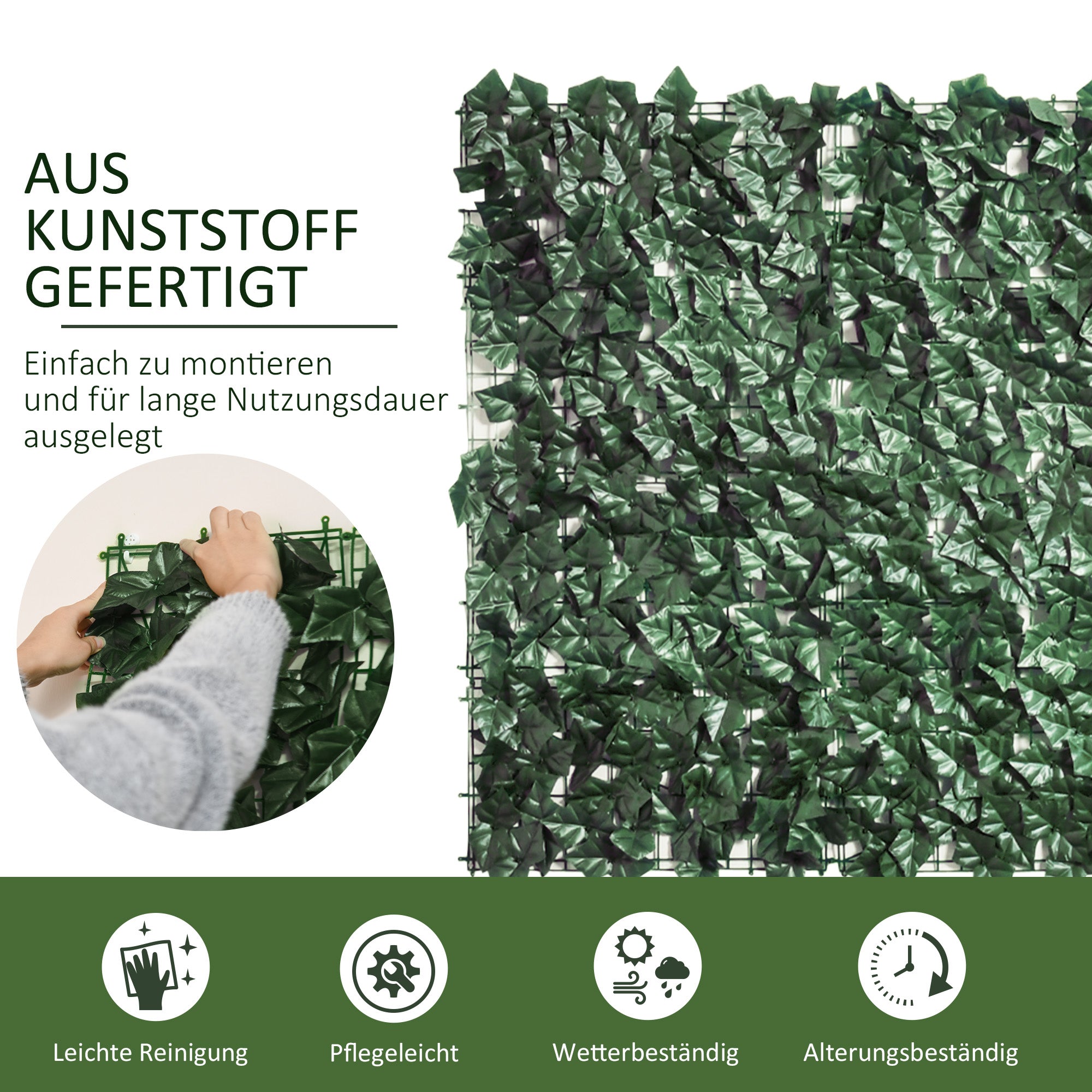 Artificial Hedge Privacy Screen, 300x100cm UV-Resistant Easy Care, Dark Green