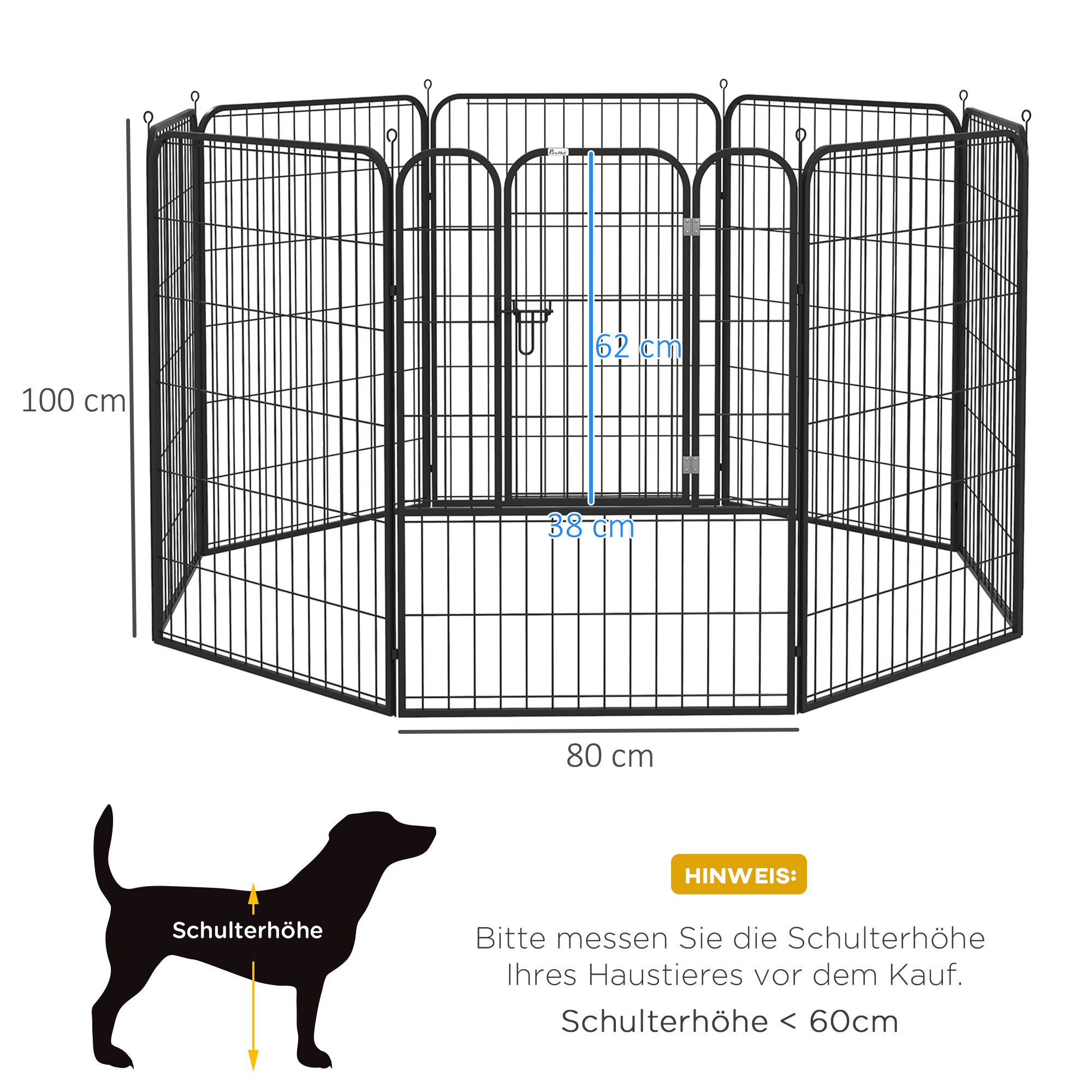Puppy Playpen, Outdoor Enclosure, with Door, Metal Black