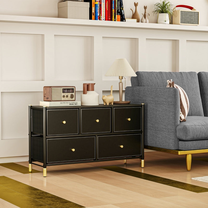 Chest of Drawers with Faux Leather Front, Black