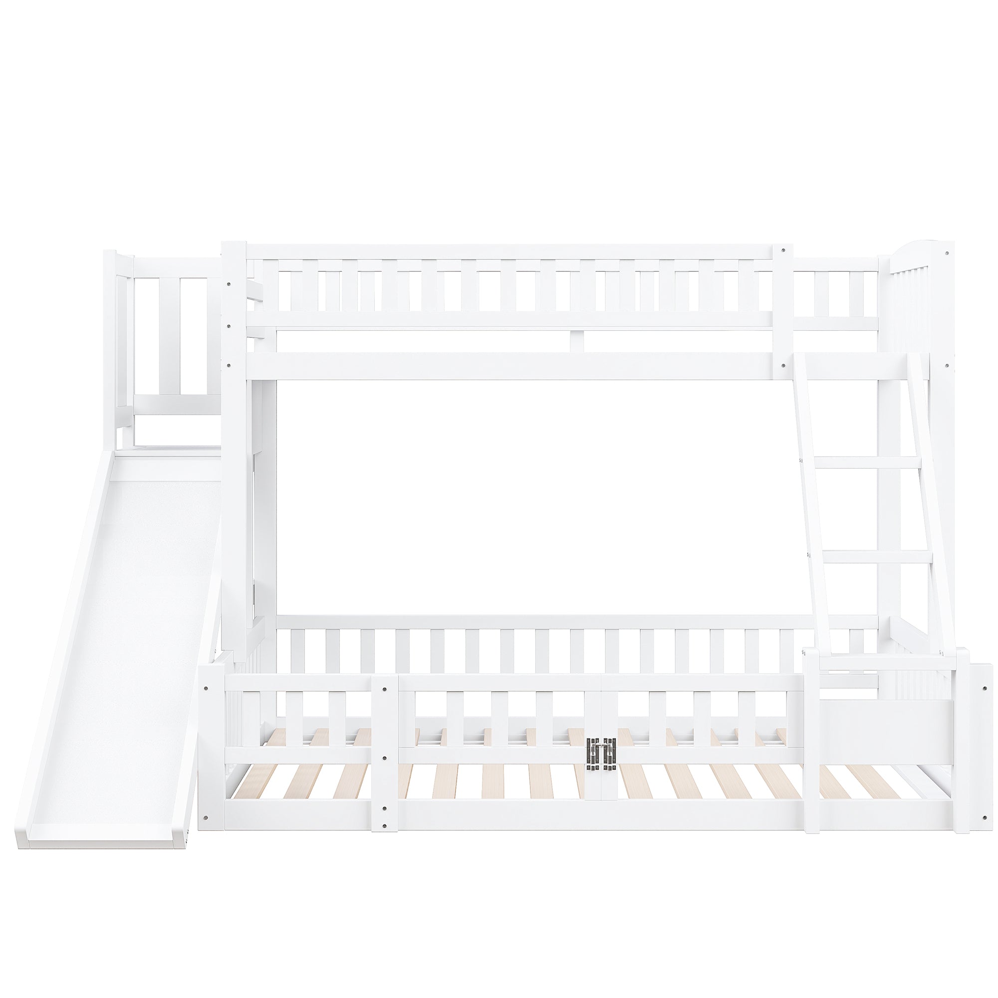 Bunk Bed 90x200 & 140x200, Slide, Pine Wood, White