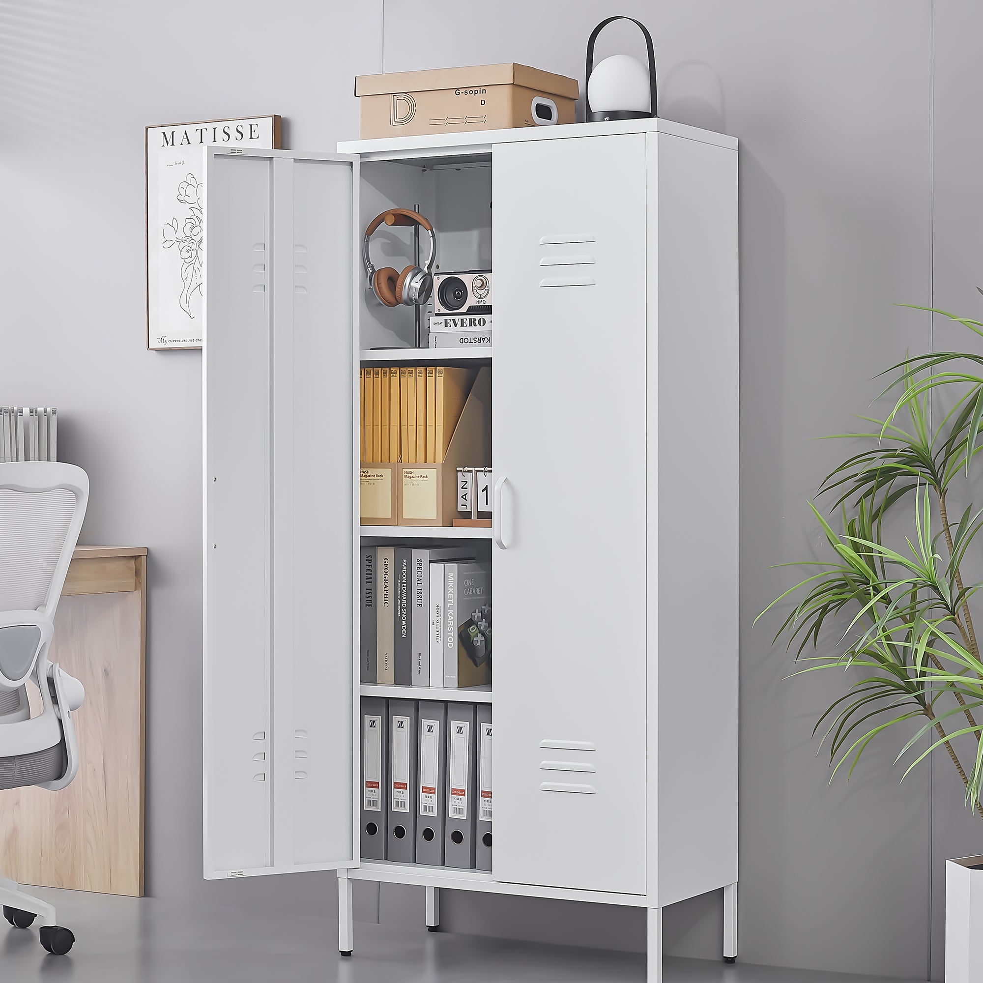 Metal Storage Cabinet 2 Door with Shelves - White