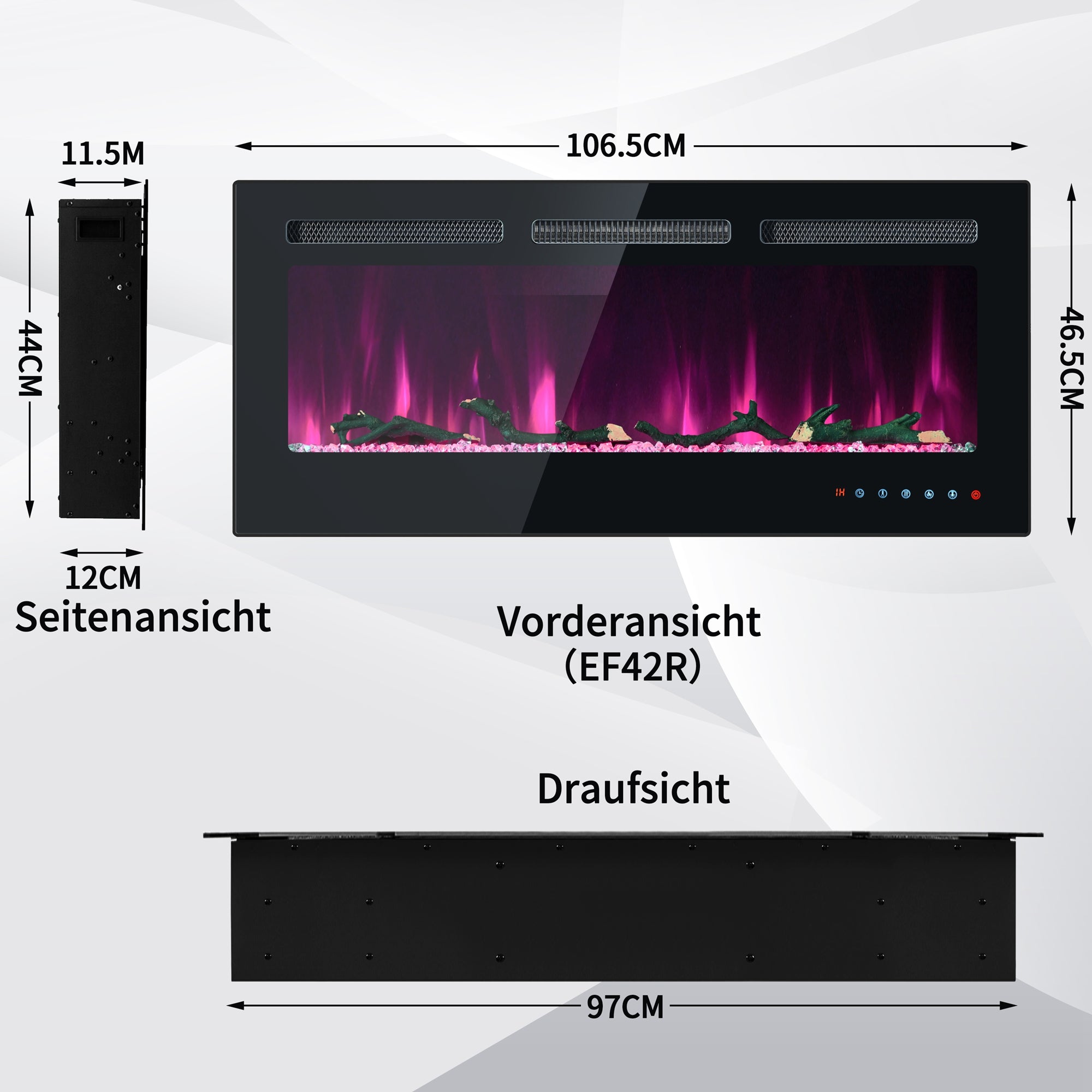 Electric Fireplace, Wall-Mounted & Built-in, 12 Flame Colors, Remote/Touch Control, 42 Inch