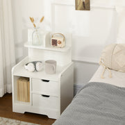 Bedside Table, Small Cabinet 2 Drawers Storage Shelves, White