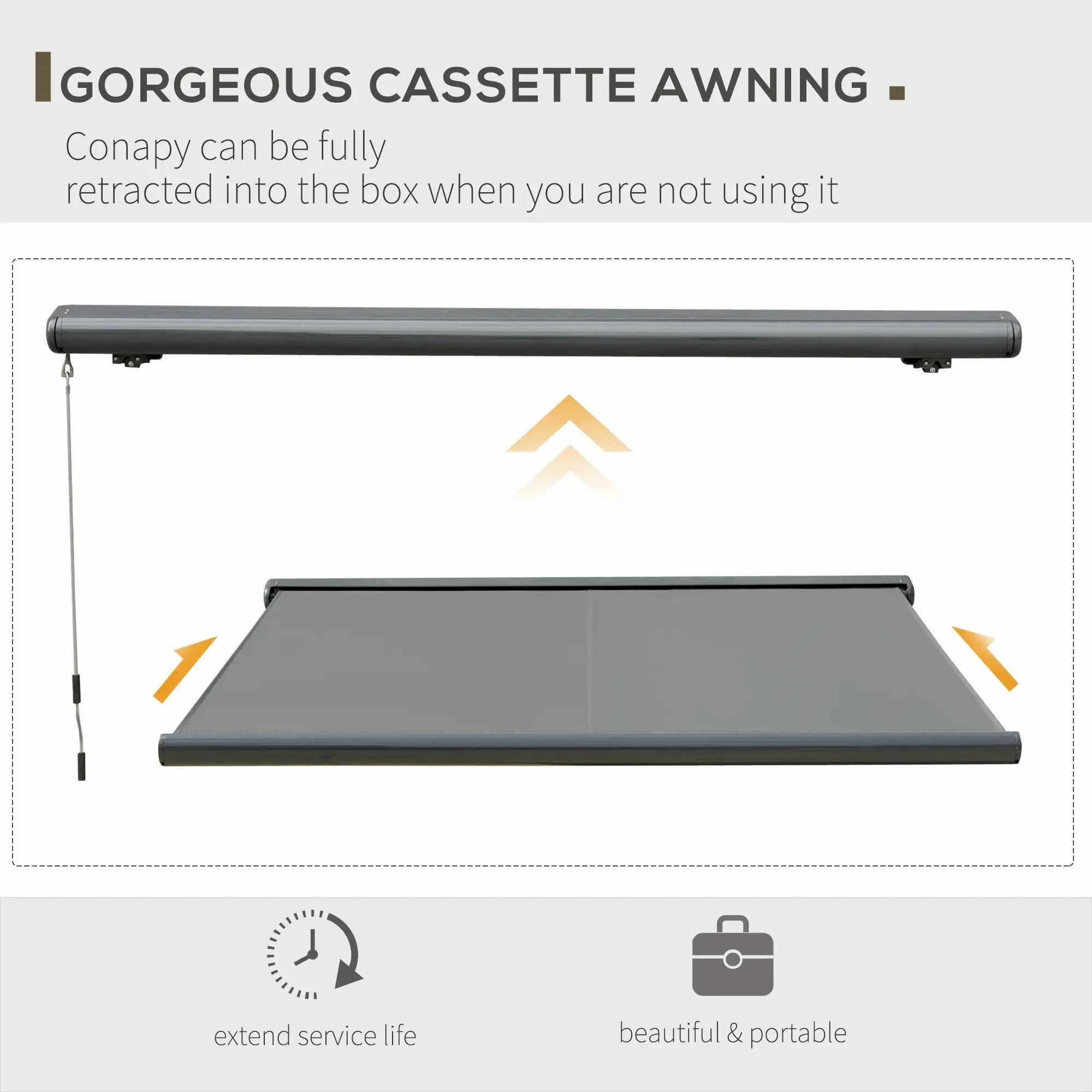 Cassette Awning, Electric Manual Retractable Canopy with R/C and LED, 300W x 250D cm