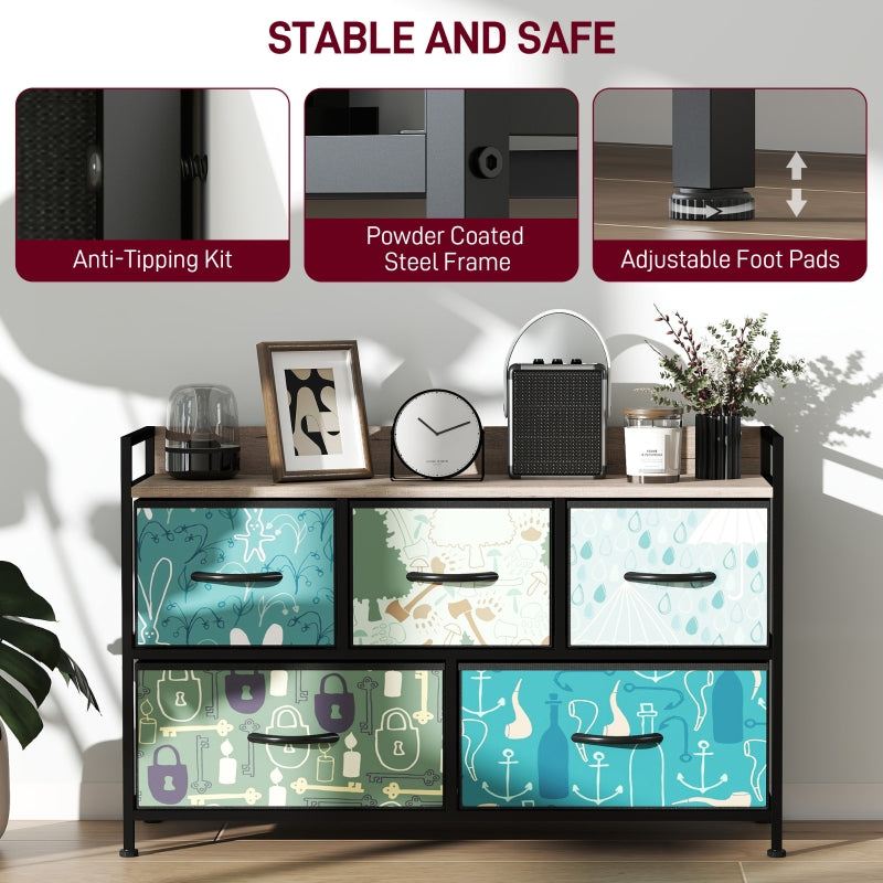 Chest of Drawers, 5-Drawer Storage Unit, Blue