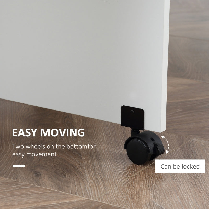 Folding Dining Table, Drop Leaf 2-Tier Shelves Rolling Casters, White