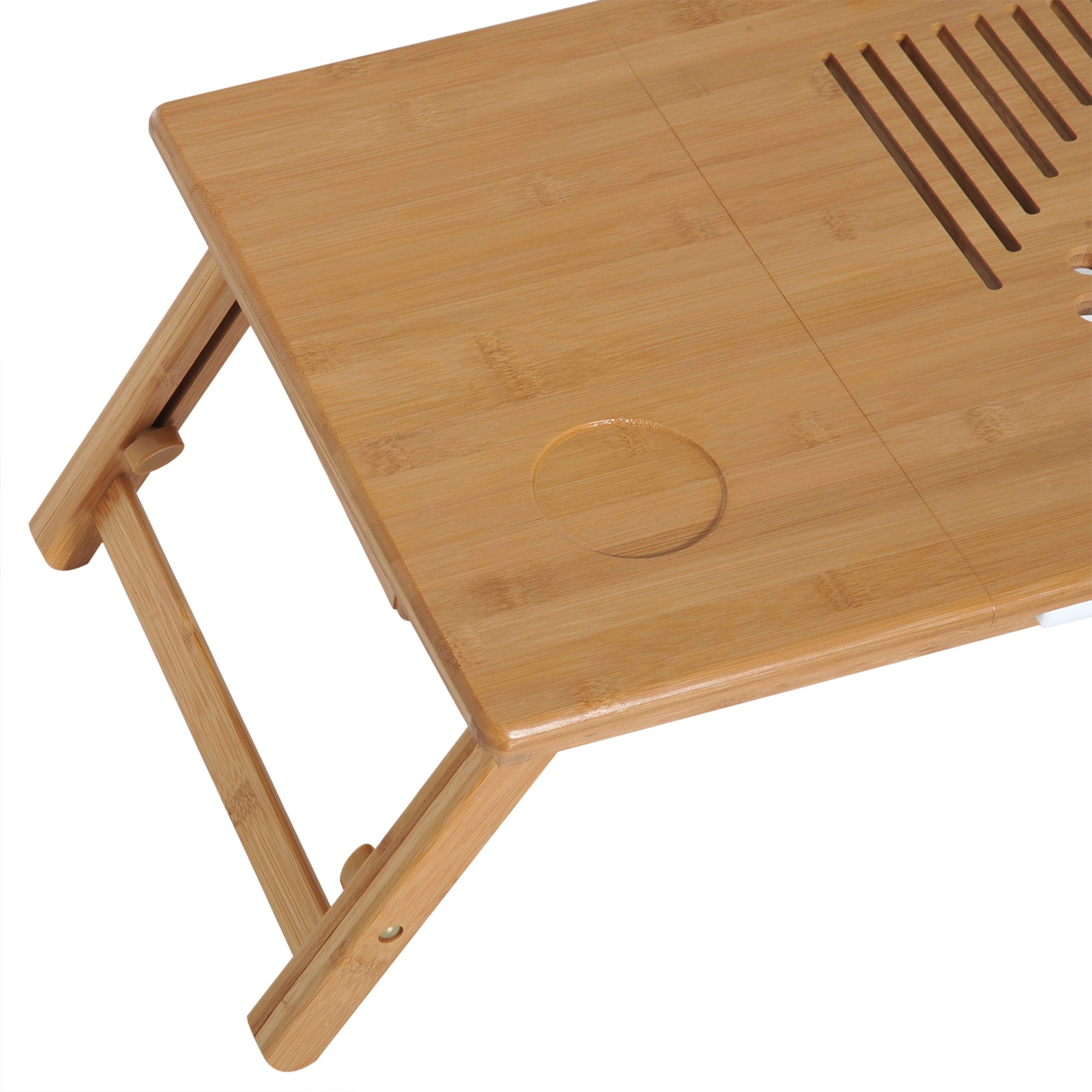 Portable Laptop Desk Bed Table, Adjustable Foldable with Drawer, Natural Wood Bamboo