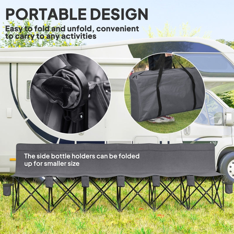 6 Seater Folding Camping Chair with Cup Holder & Carry Bag - Charcoal Grey