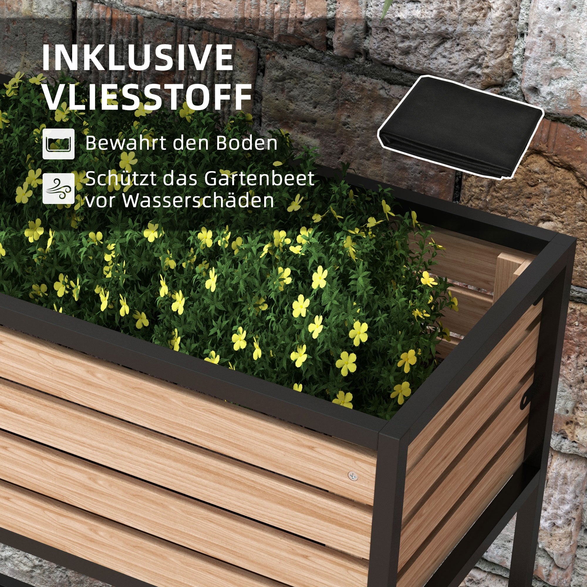 Wooden Raised Bed, 2-Tier Flower Box with Shelf 83x39x100 cm, Light Brown