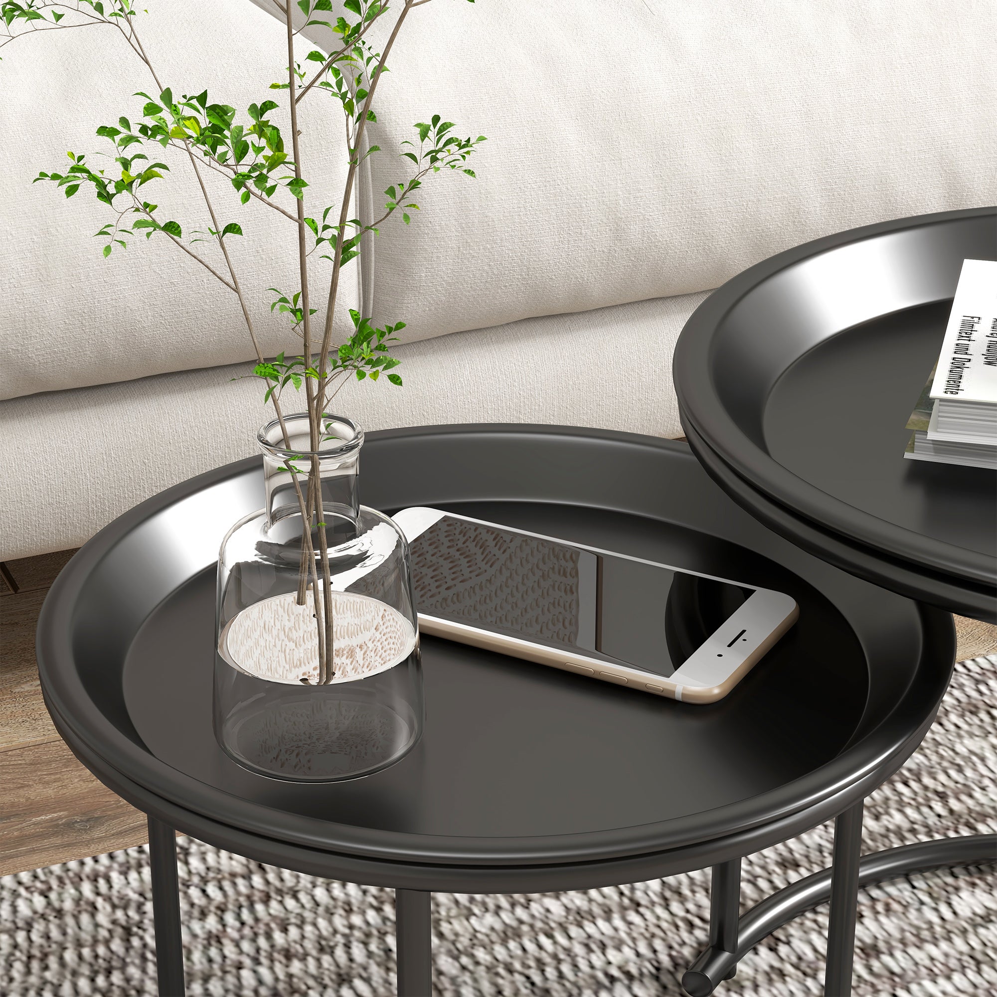 Coffee Tables, Round Stackable, Steel, Black