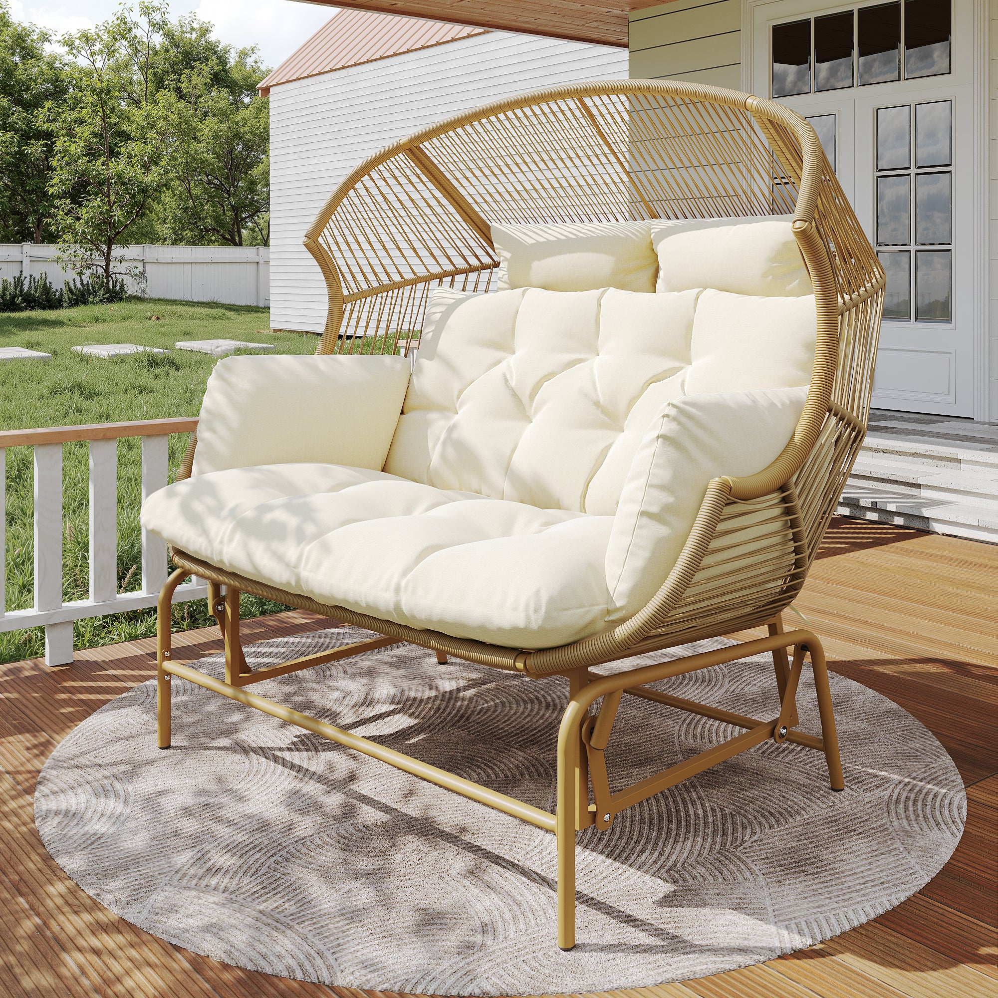 Garden Swing Egg Chair Double Outdoor Patio for Two Wood Color