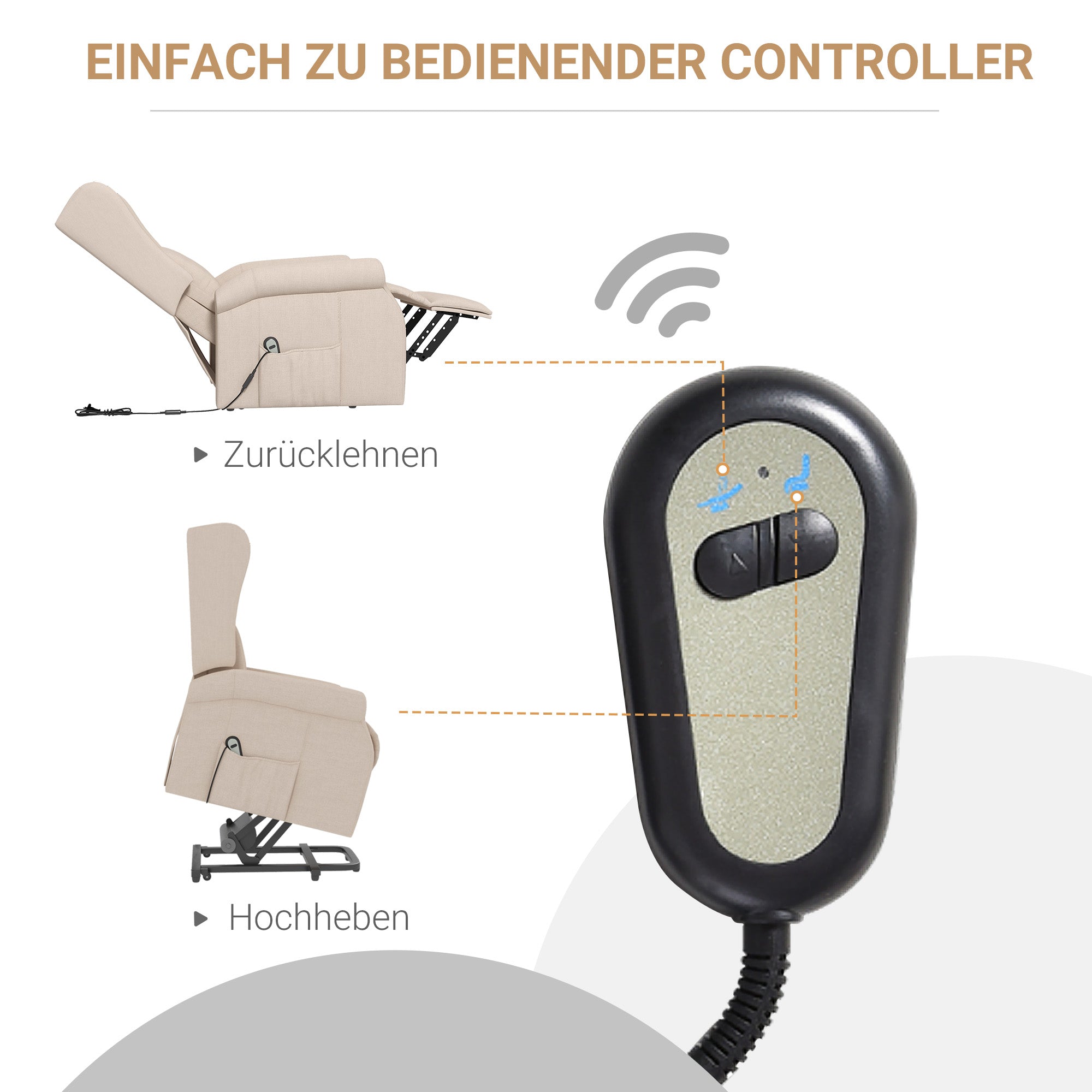 Electric Reclining Chair Lift Assistance up to 200kg, Cream