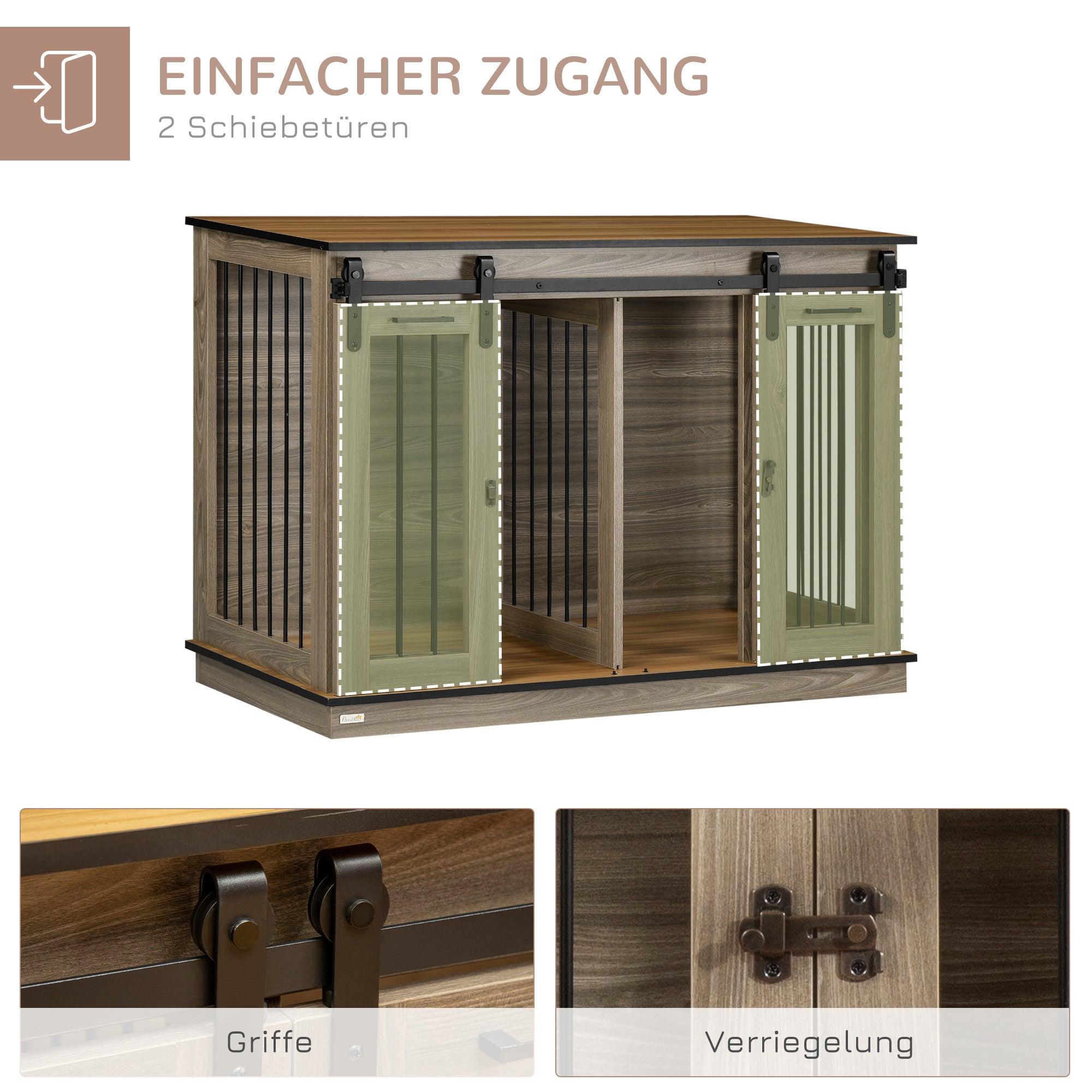 Dog Cage Apartment, 120L x 60W x 88.5H cm, 2 Doors, Oak