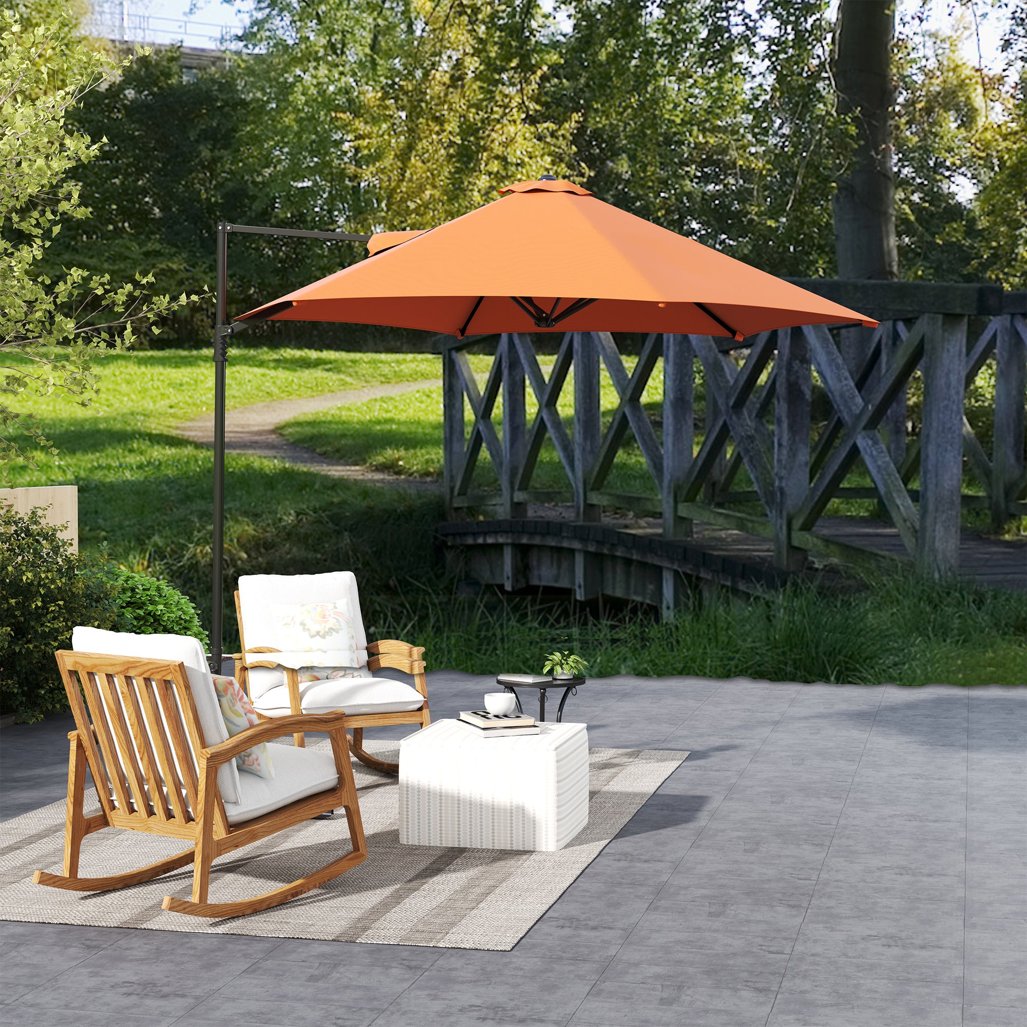 2.5M Garden Cantilever Parasol, Offset 360° Rotation Cross Base, Orange