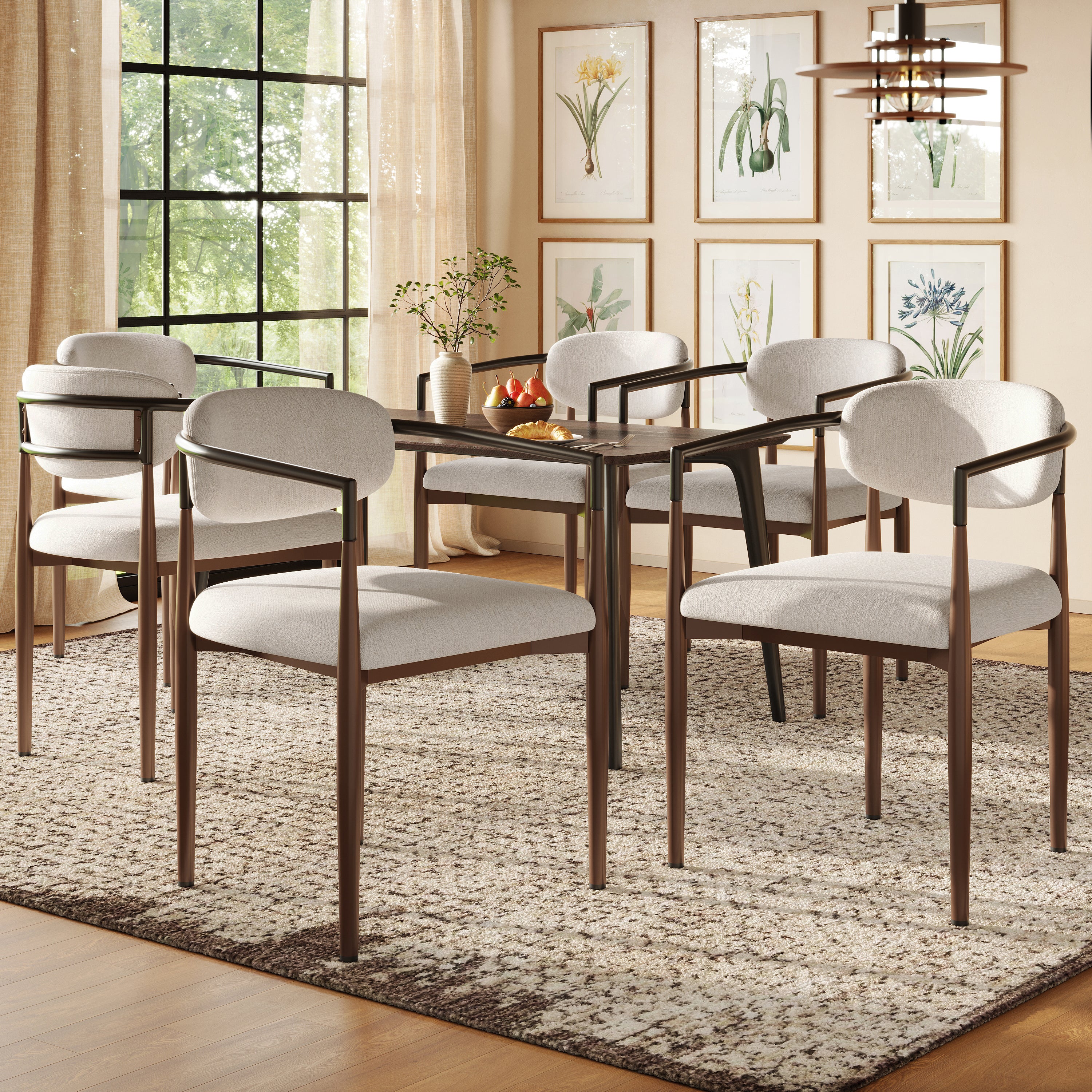 Dining Chair Set (6 Pieces), Ergonomic Modern Luxury Adjustable, High-Quality Linen Fabric