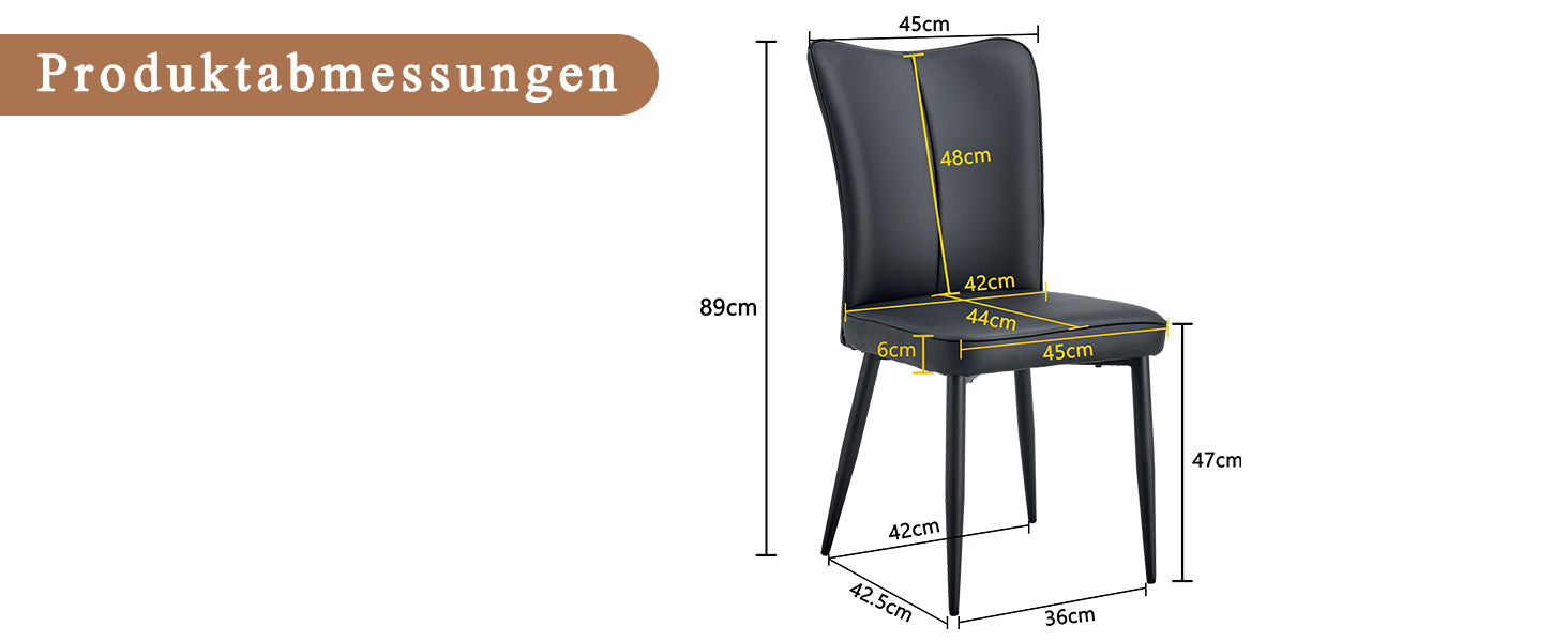 2 Dining Chairs, Modern Design 89cm High Set, Black PU