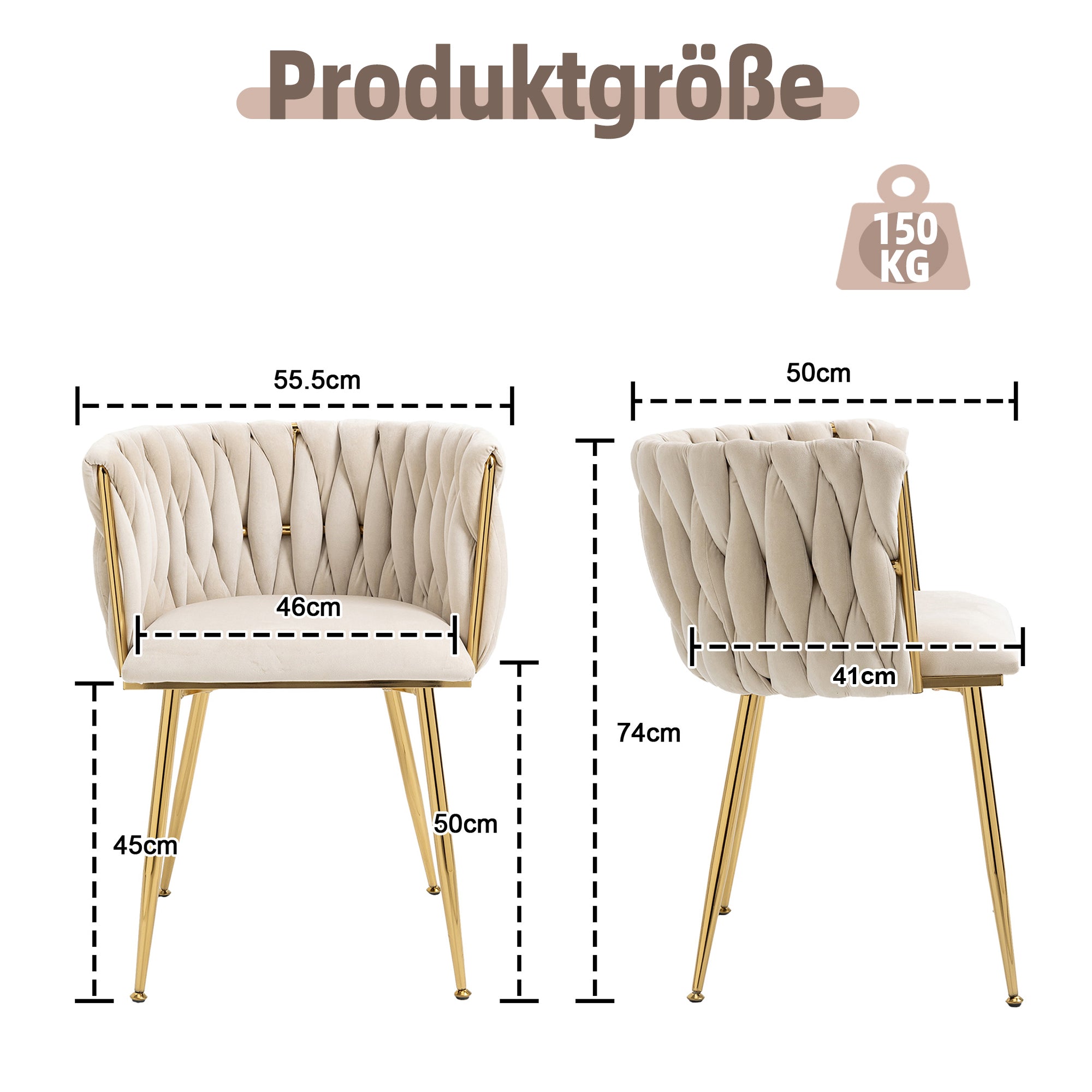 Velvet Dining Chair Set, Luxurious Modern with Gold Metal Legs, (Set of 2)