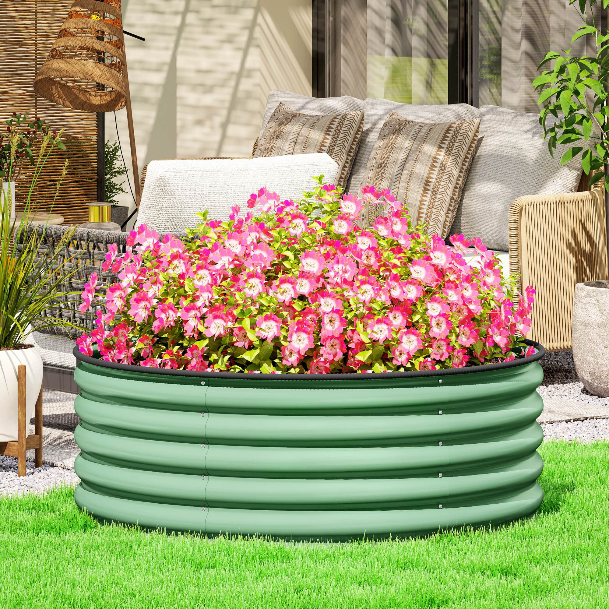 Galvanised Raised Garden Bed with Safety Edging Planter Box, Light Green